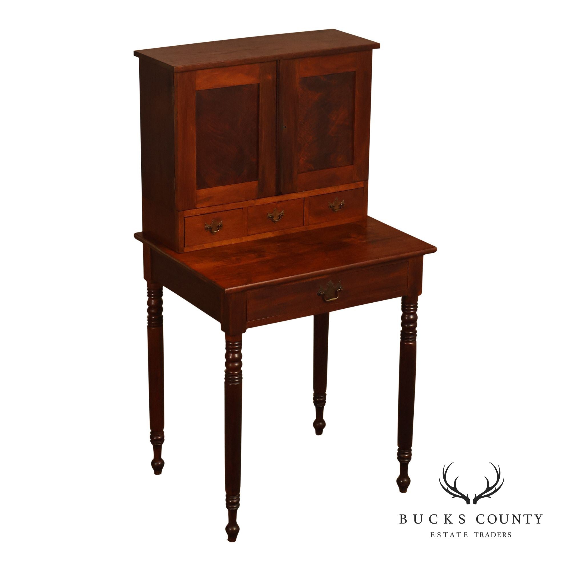Antique Walnut Two-Part Writing Desk With Cubbyhole Organizer