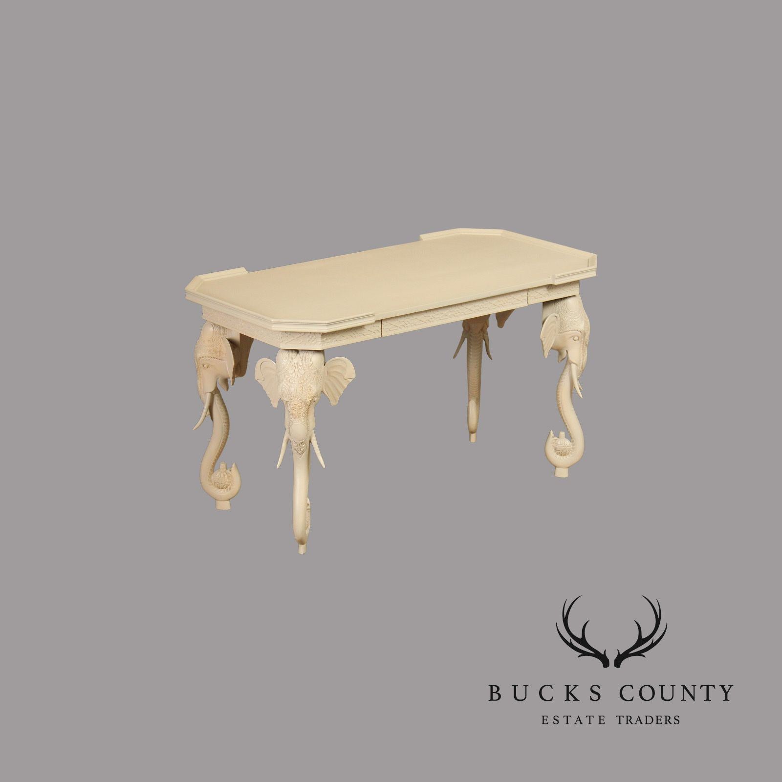 Hollywood Regency Painted Elephant Head Writing Desk