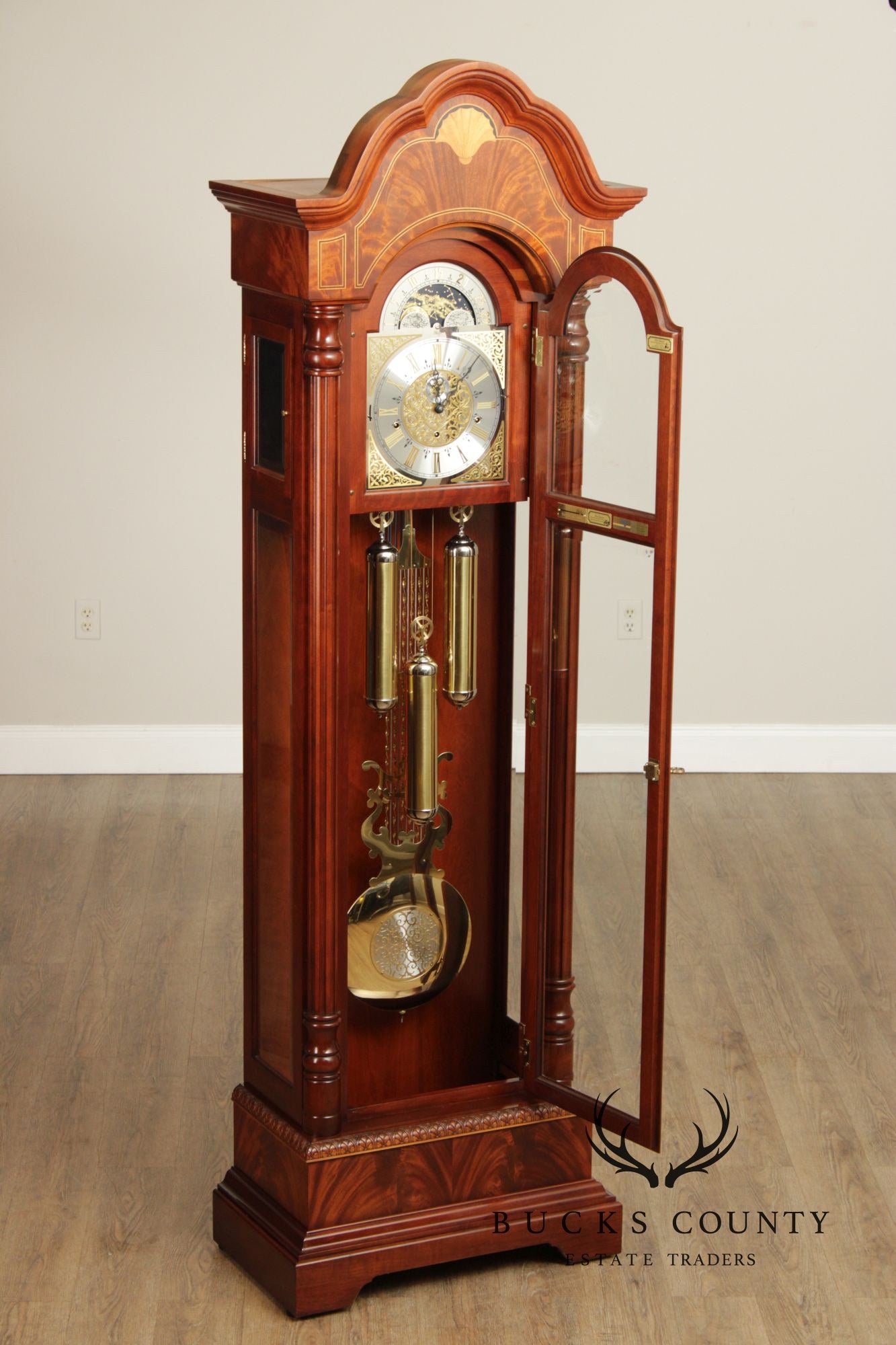 Sligh Federal Style Inlaid Mahogany Grandfather Clock