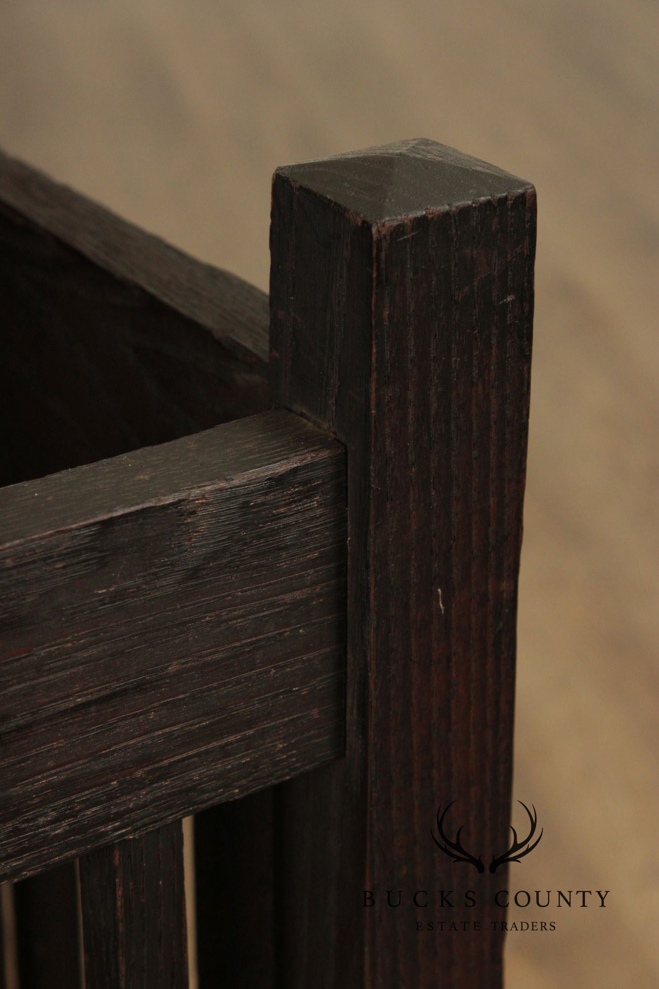 Antique Mission Oak Umbrella Stand With Drip Pan