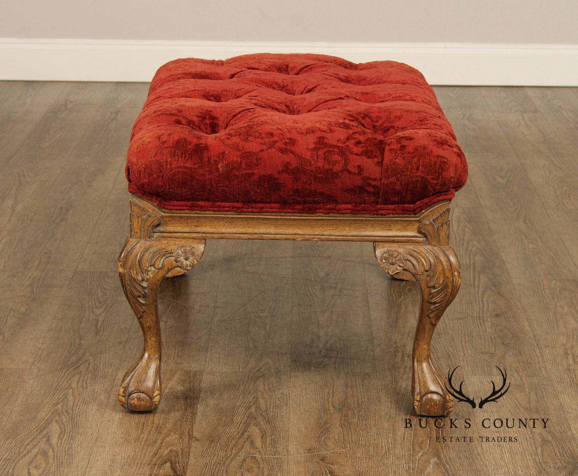 Georgian Style Pair of Wingback Armchairs and Ottoman