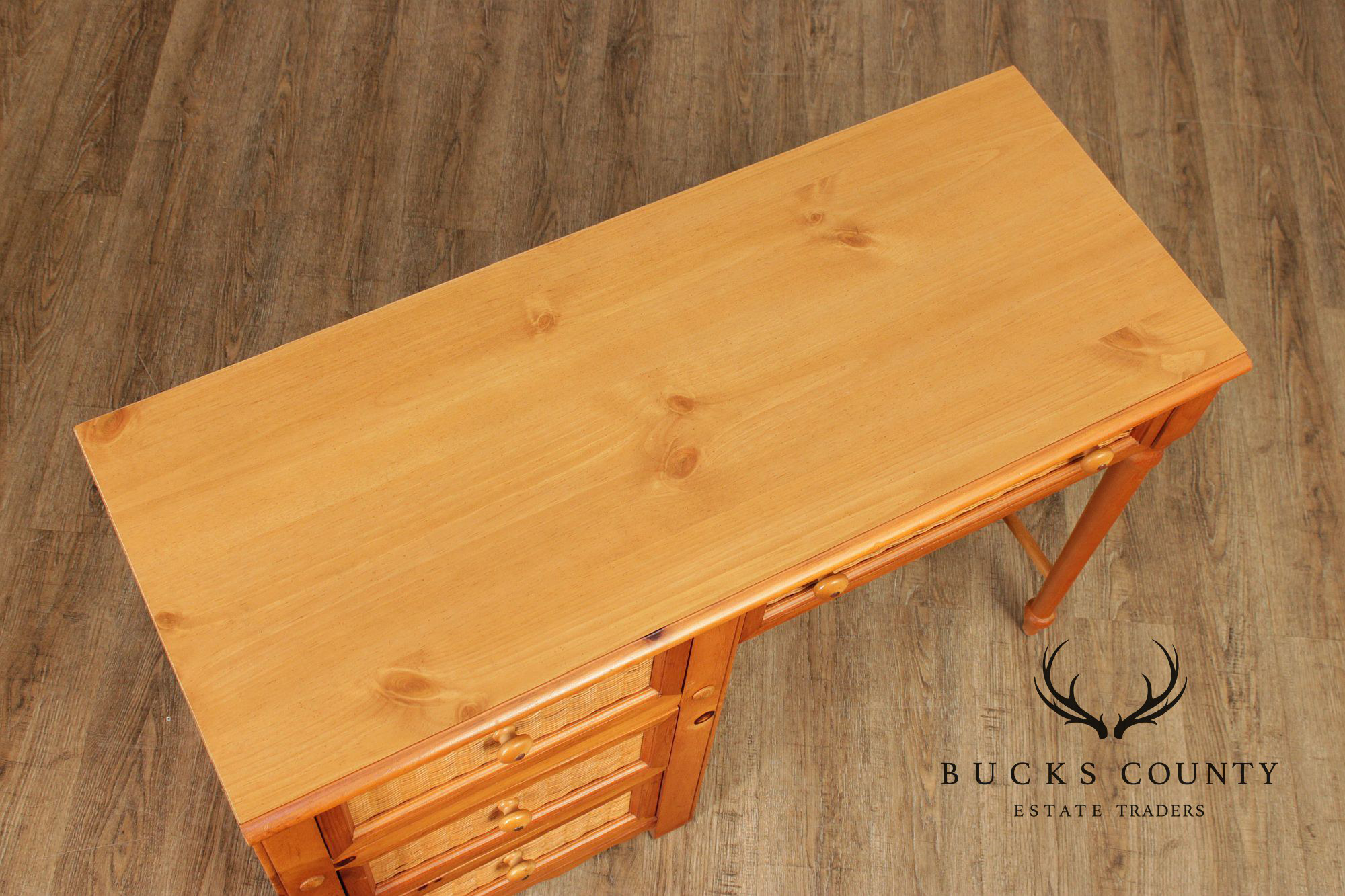 Stanley Furniture Pine and Wicker Writing Desk