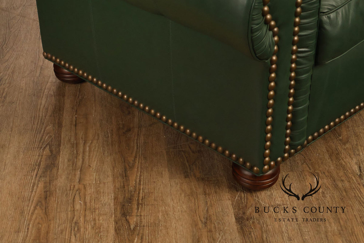 Green Leather Sleeper Sofa with Nailhead Trim
