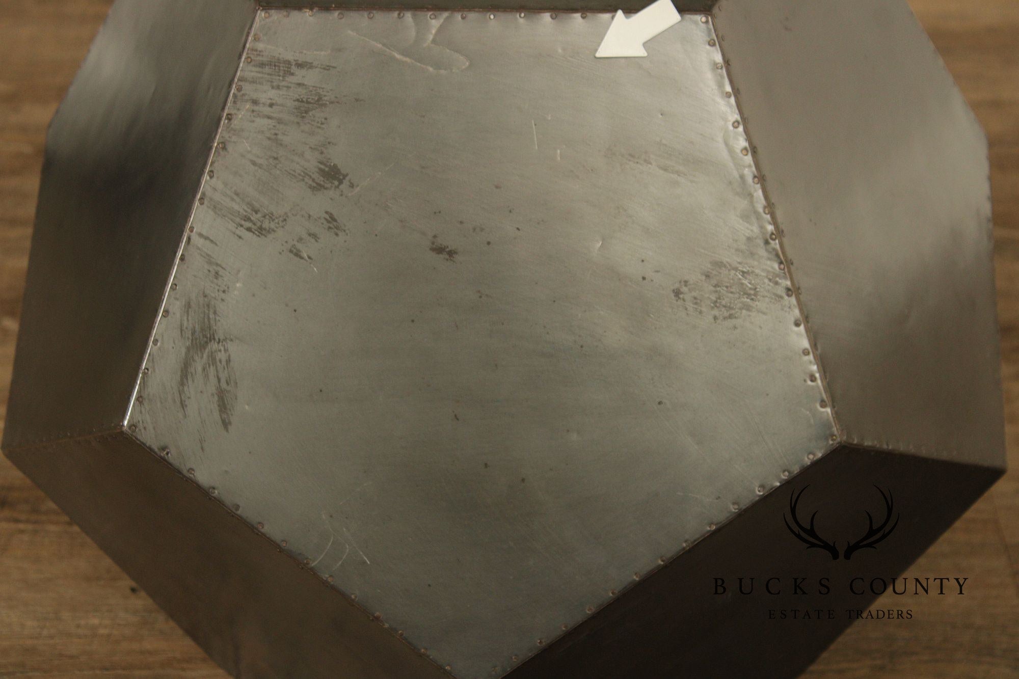 Restoration Hardware Industrial Style Zinc Polyhedron Side Tables Pair