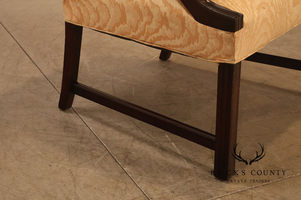 Traditional Mahogany Moire Upholstered Arm Chair