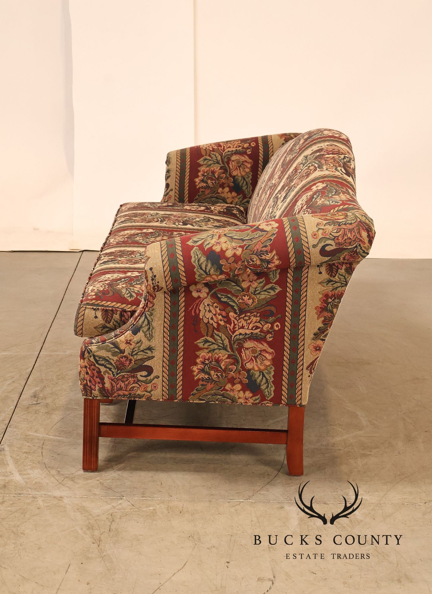 Vintage Traditional Camelback Sofa With Floral Upholstery