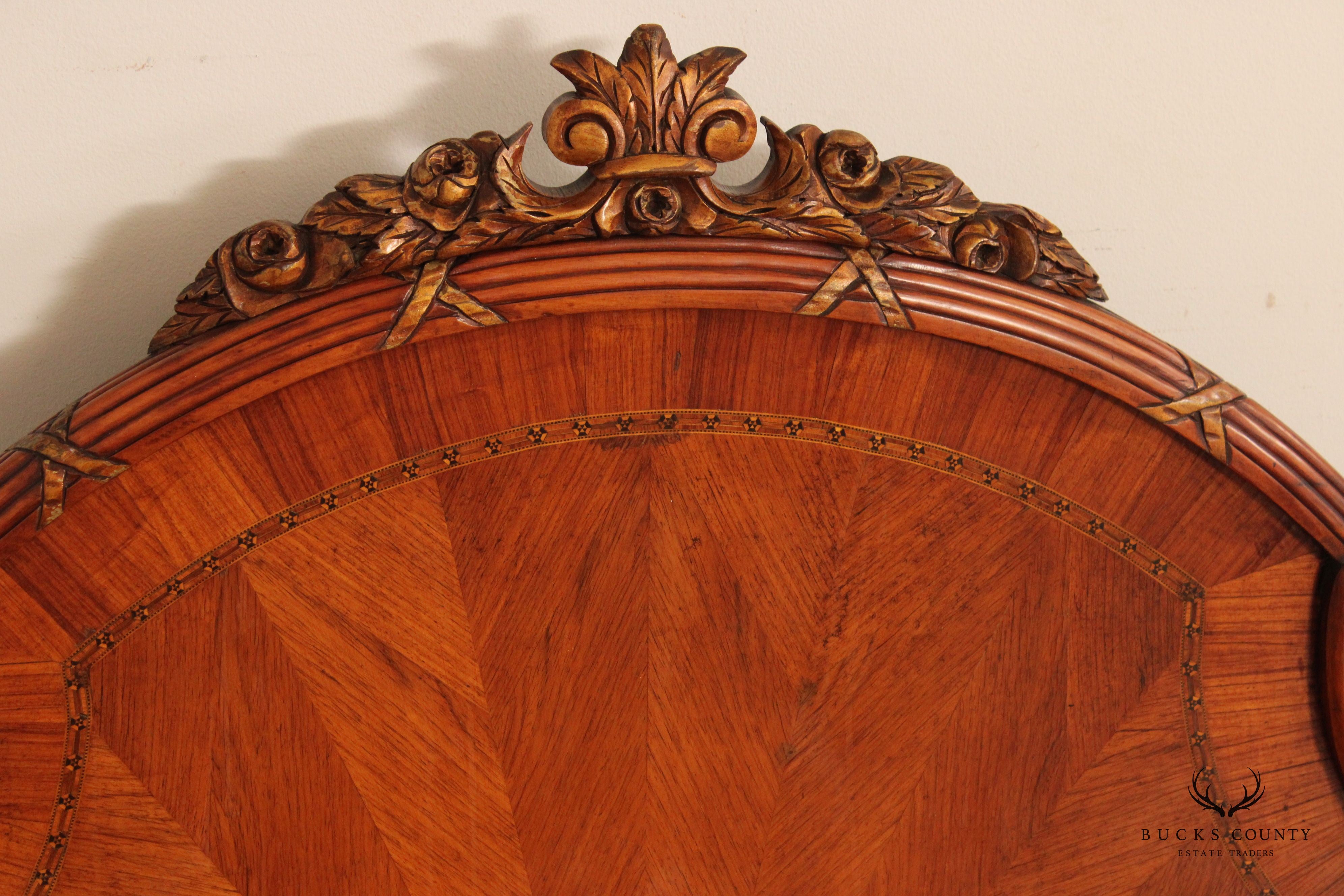 Antique French Rococo Style Peacock Carved Twin Size Bed Frame