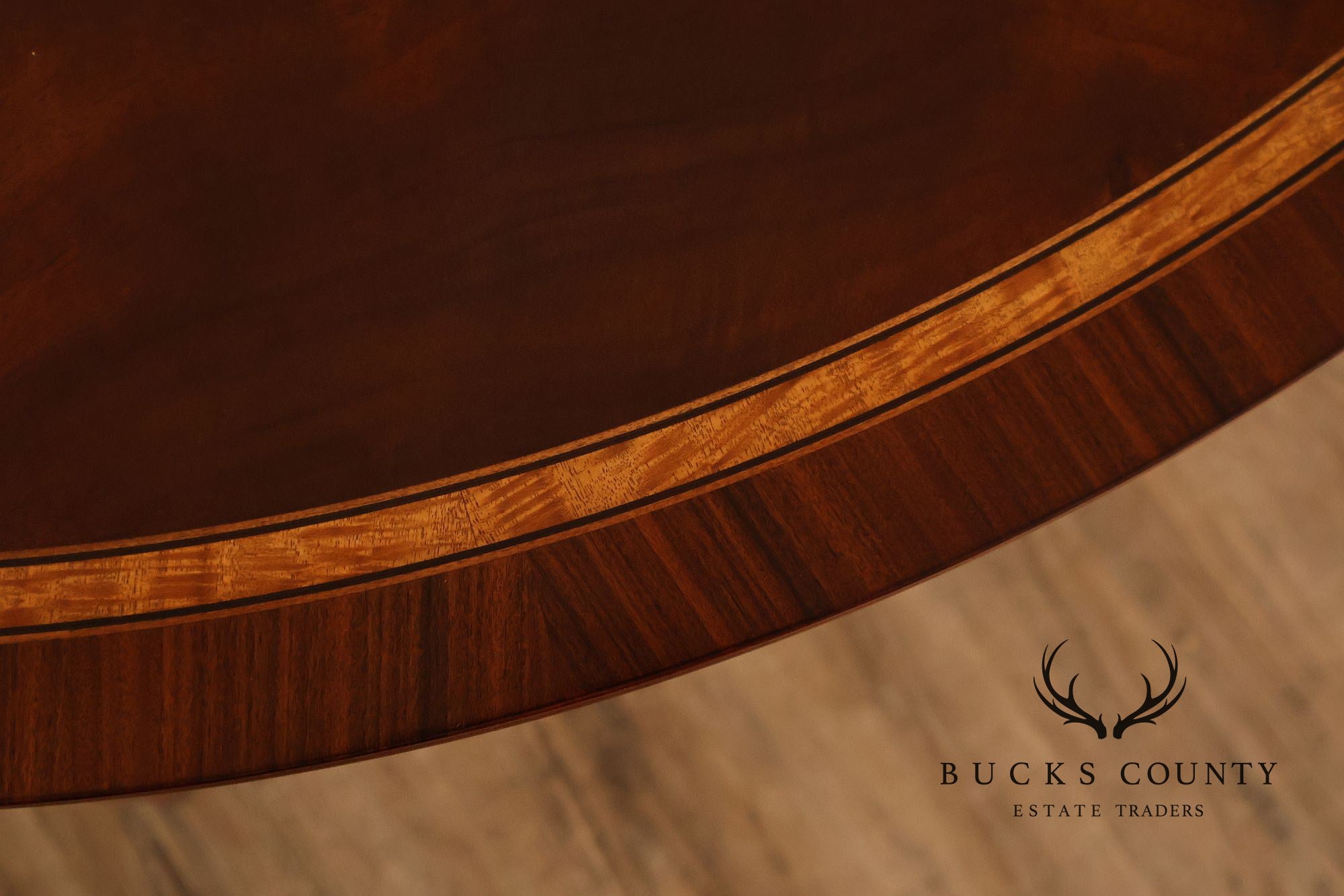 Custom Mahogany Inlaid Demilune Console Table