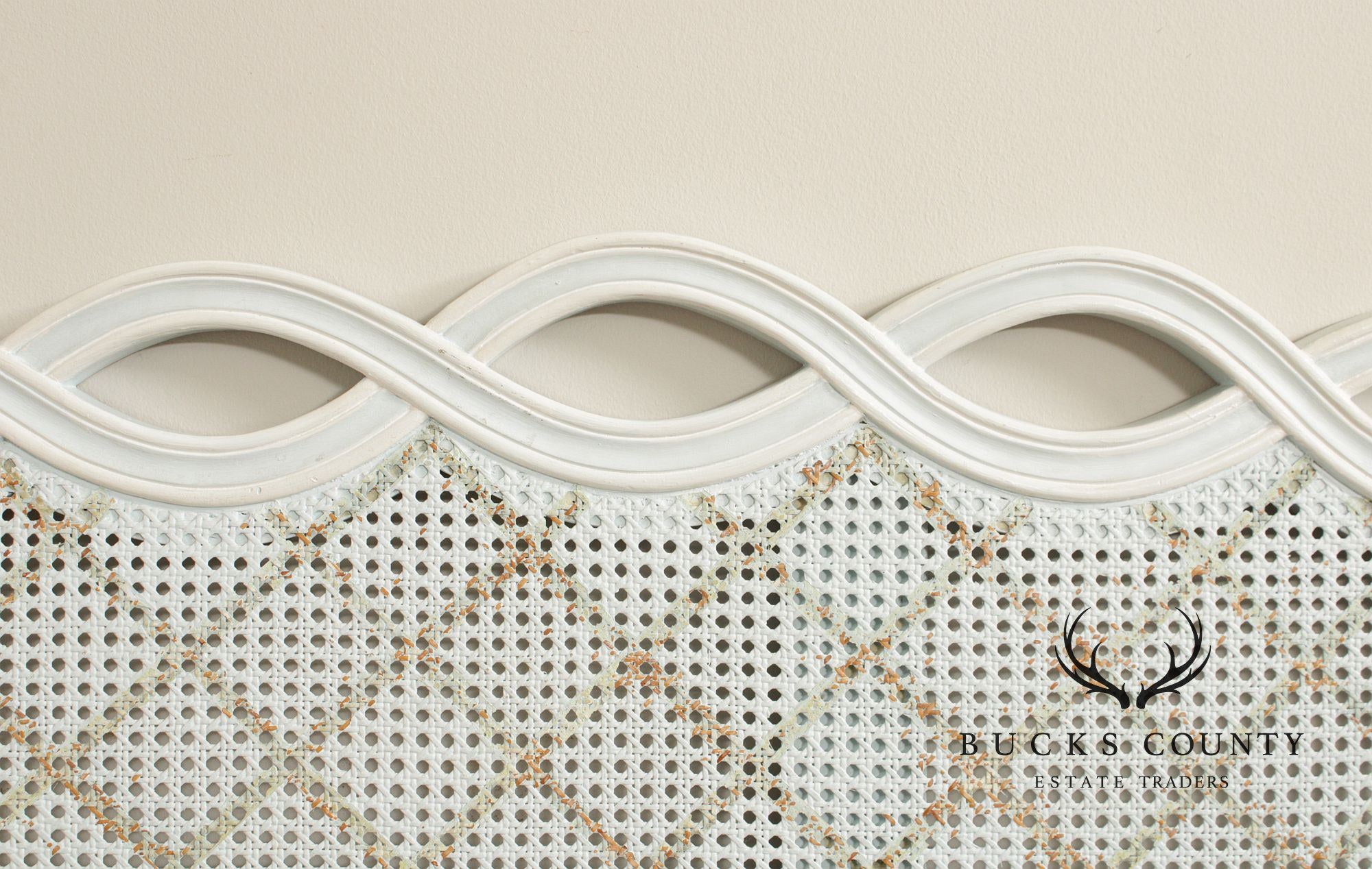French Provincial Style Queen Size Painted Caned Headboard