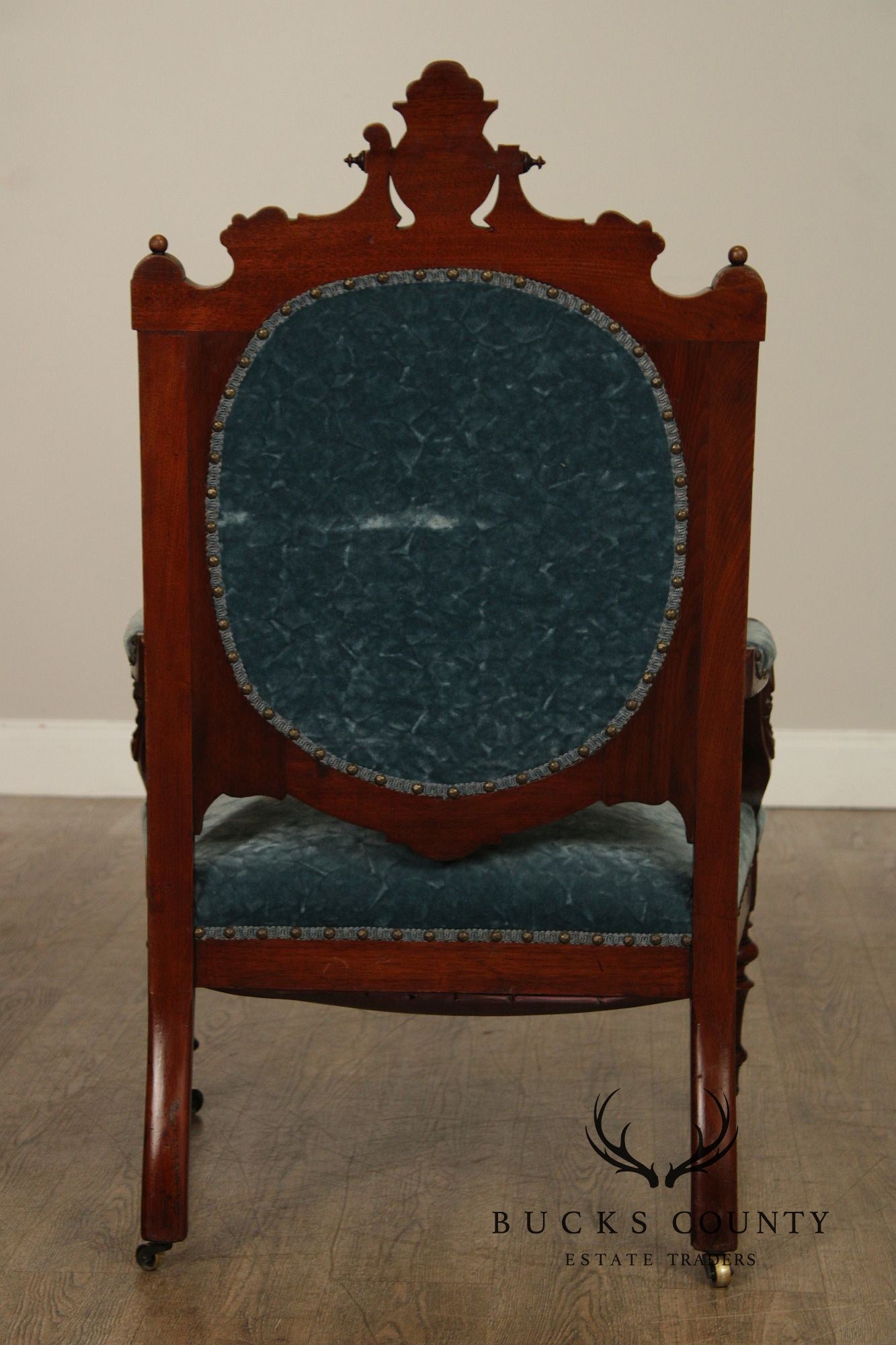 Antique Renaissance Revival Figural Carved Walnut Armchair