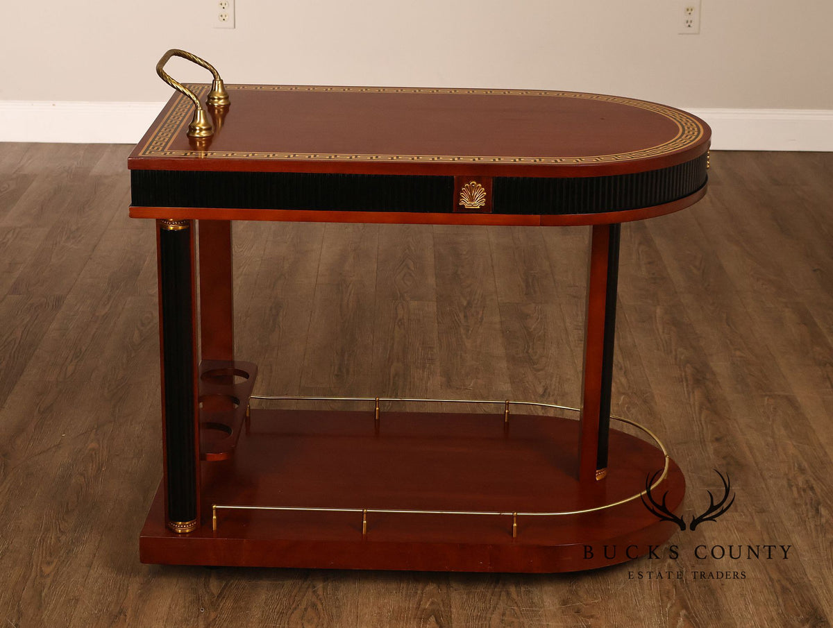 Neoclassical Style Mahogany And Ebonized Bar Cart With Greek Key Inlay And Brass Accents