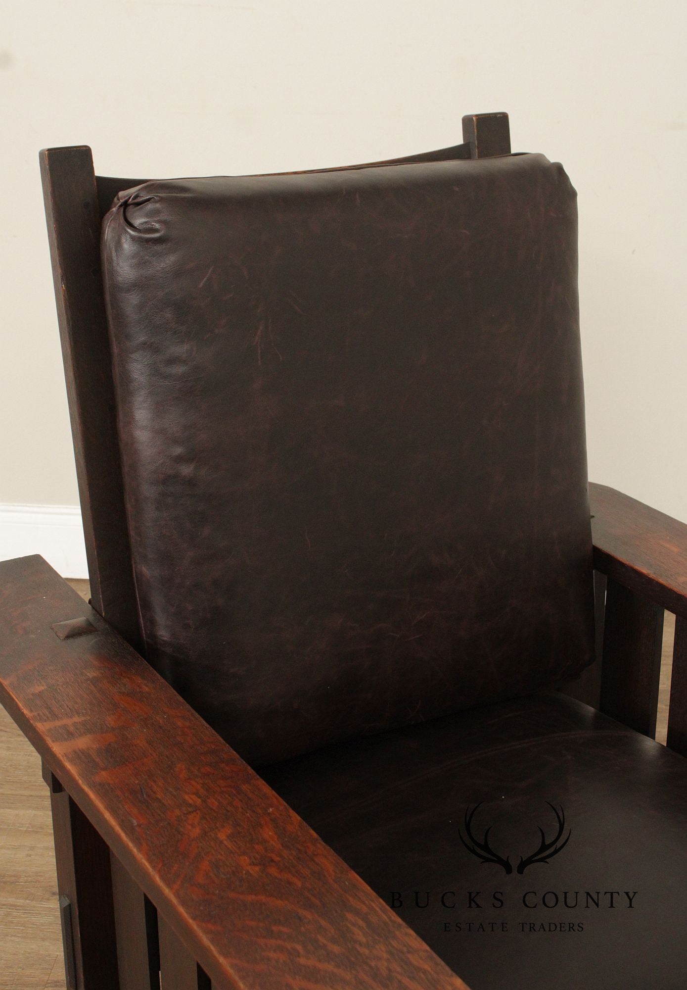 Gustav Stickley Antique Mission Oak and Leather Morris Chair