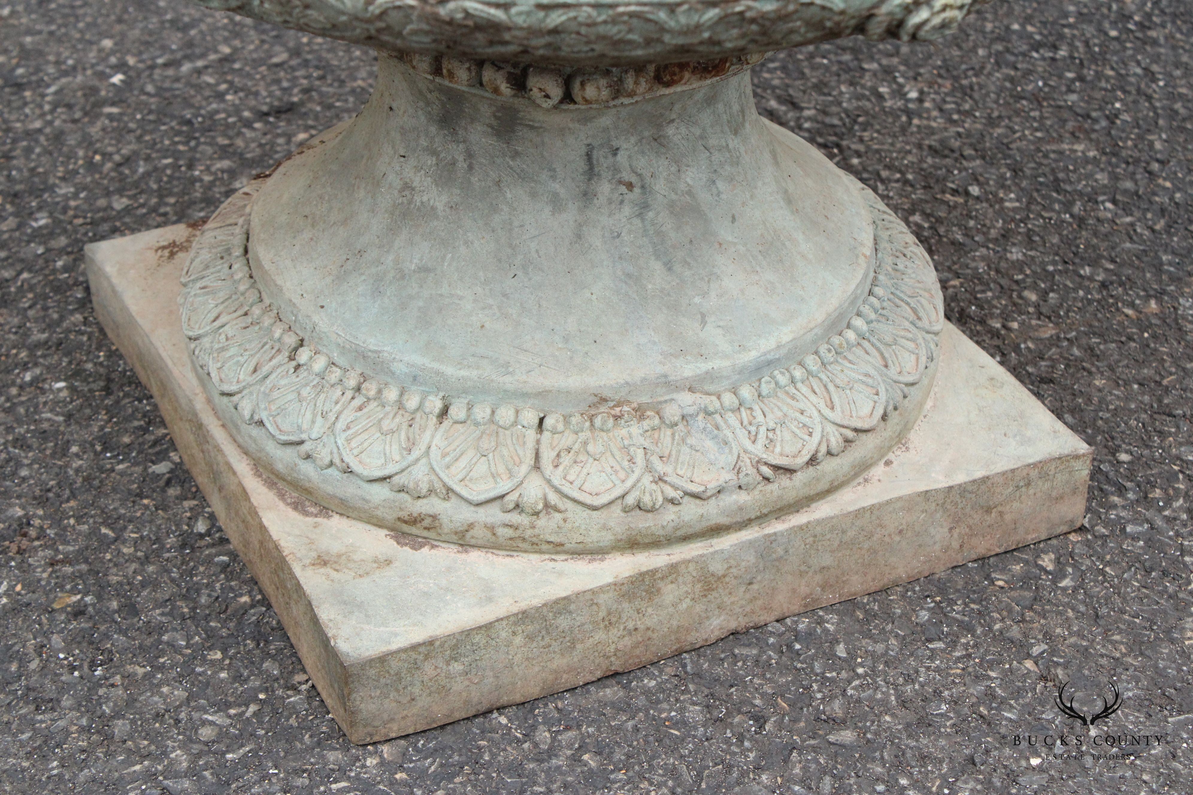 Antique Pair of Lead Alloy Outdoor Garden Urns