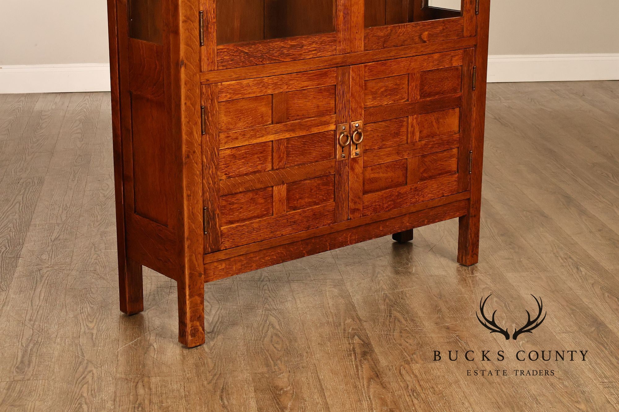 Rare Antique Gustav Stickley Oak China Cabinet Bookcase