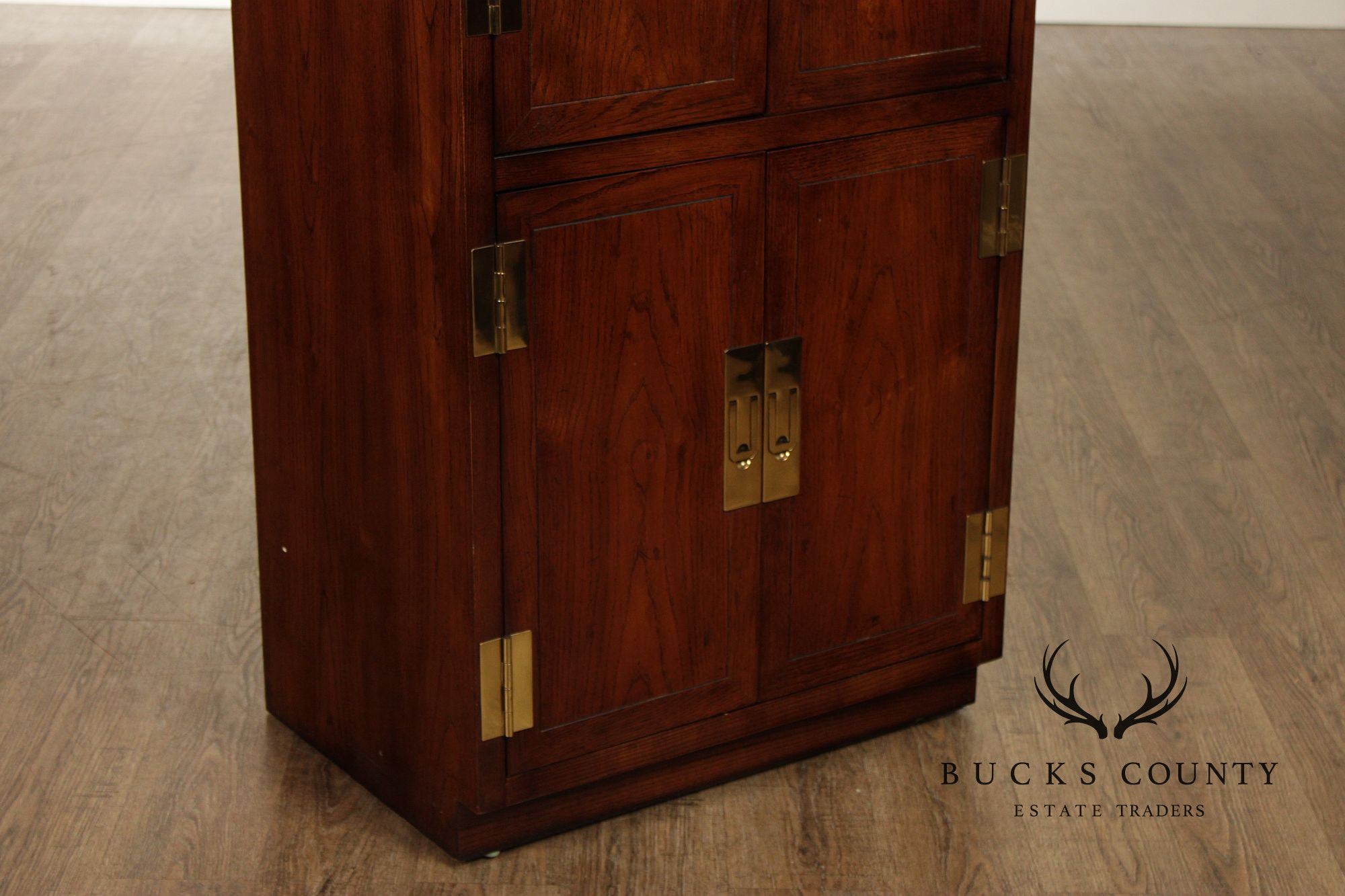 Henredon 'Scene One' Pair of Campaign Style Bedroom Armoire Cabinets