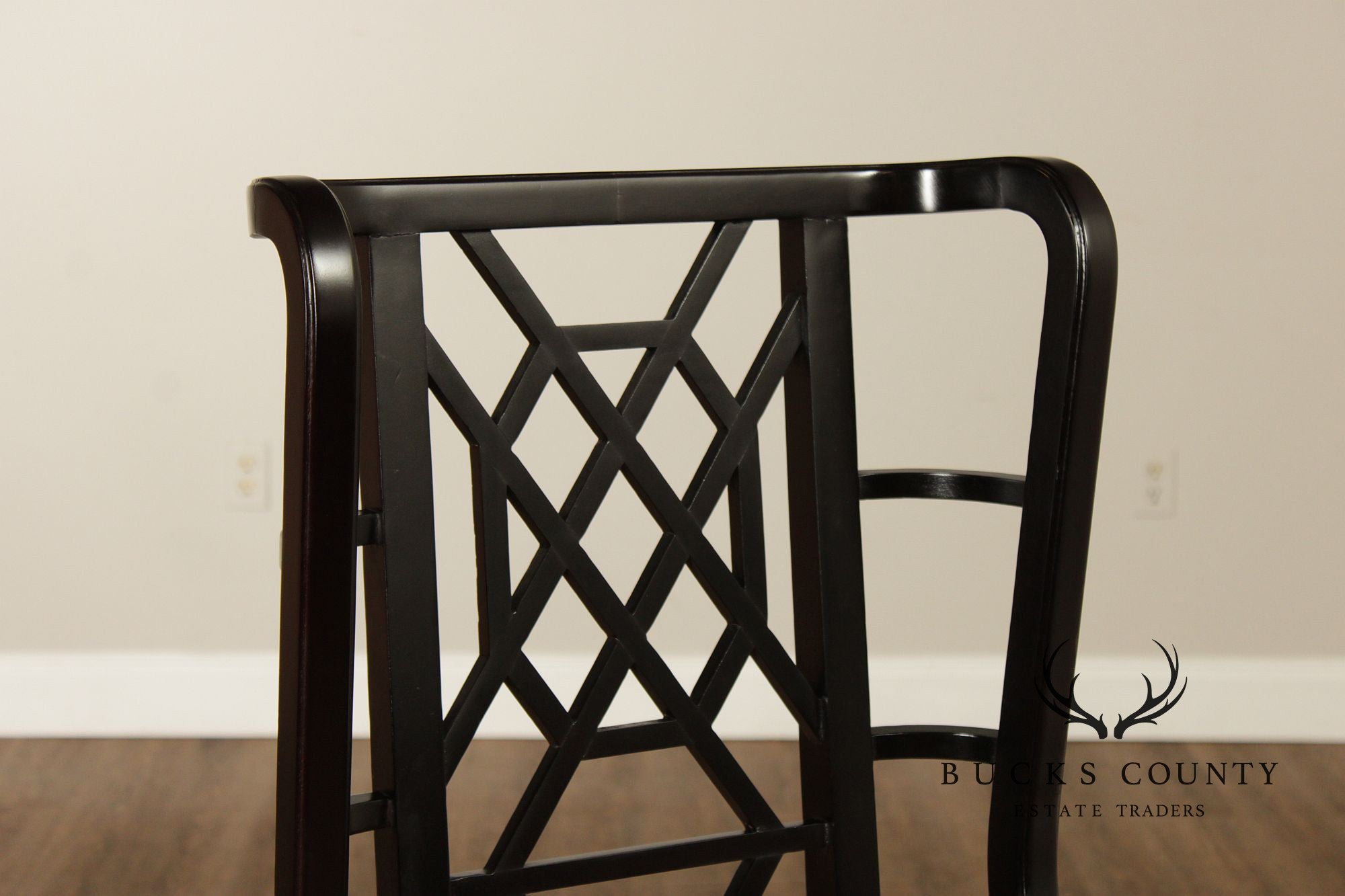 Chinese Chippendale Style Pair of Black Lacquer Armchairs