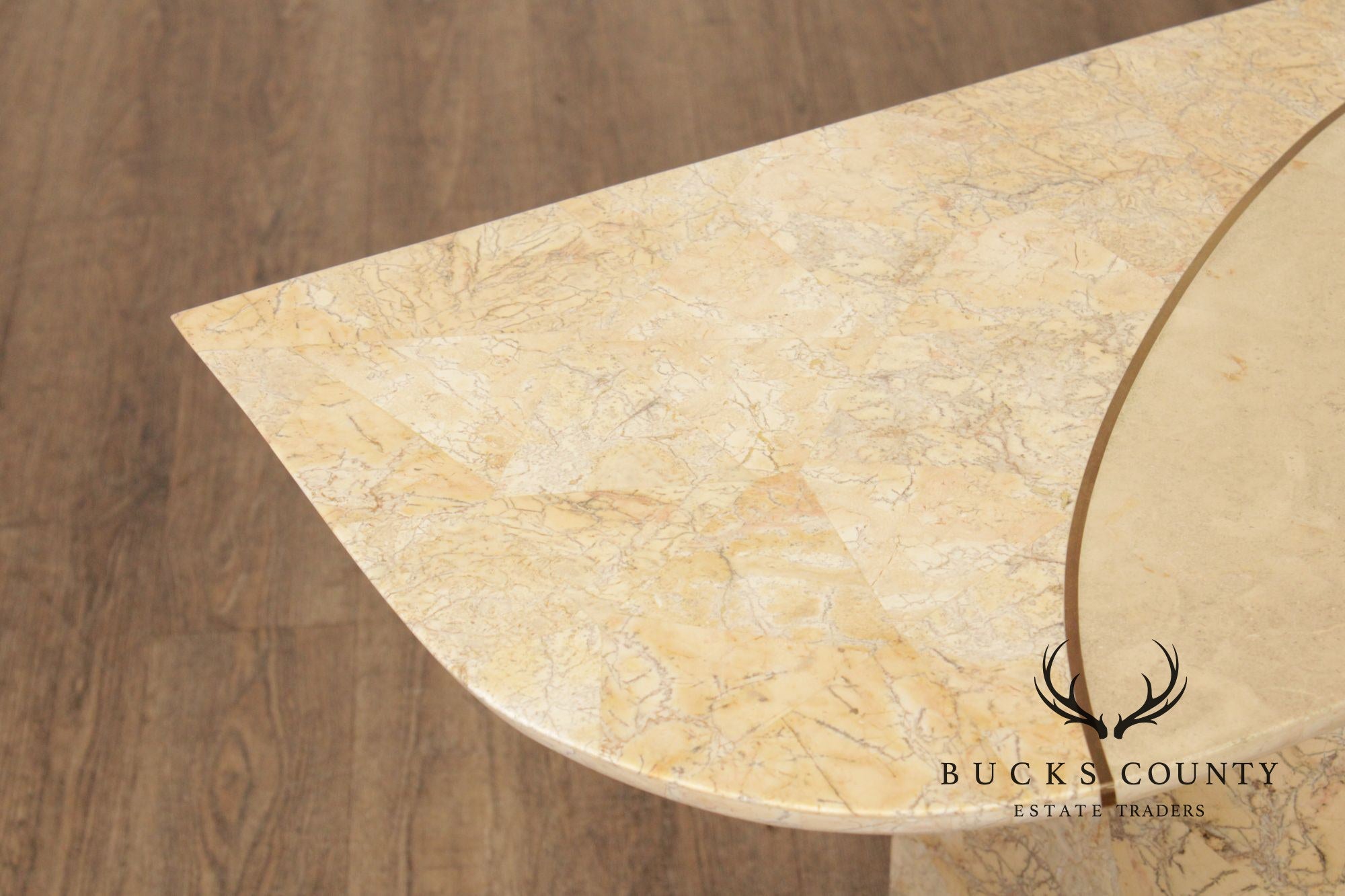 Hollywood Regency Tessellated Stone Brass Inlaid Console Table