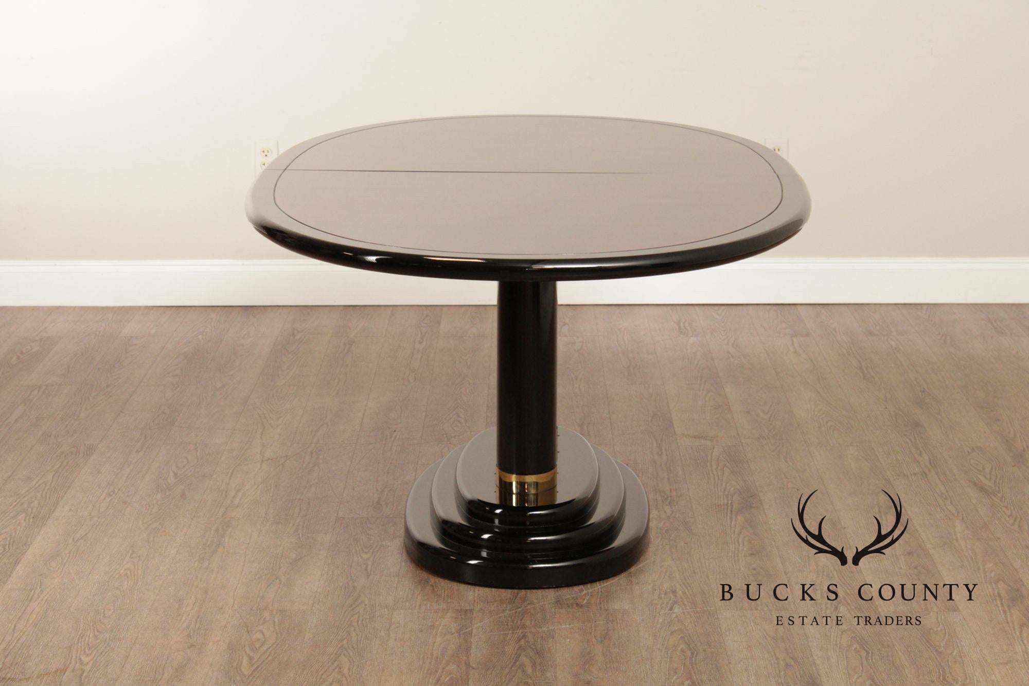 Henredon 'Scene Three' Oval Expandable Black Lacquered And Burl Walnut Dining Table