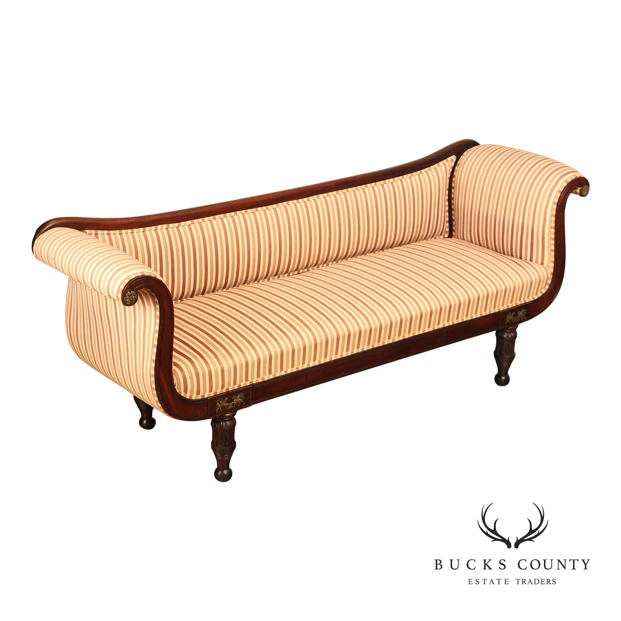 Antique American Empire Period 19th Century Carved Mahogany Sofa