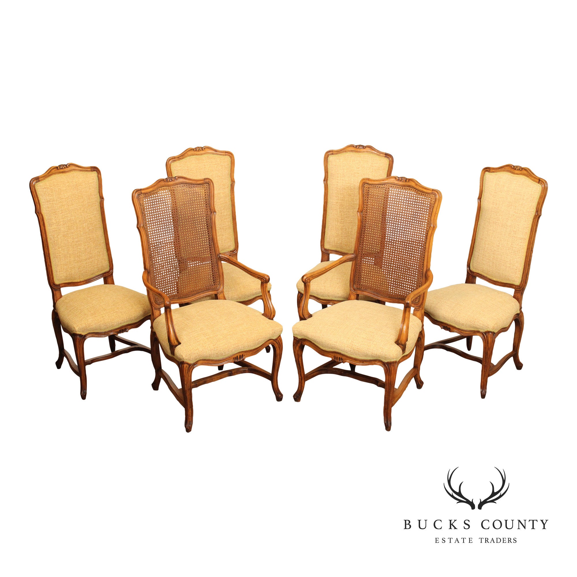 French Provincial Style Set of Six Tall-Back Dining Chairs