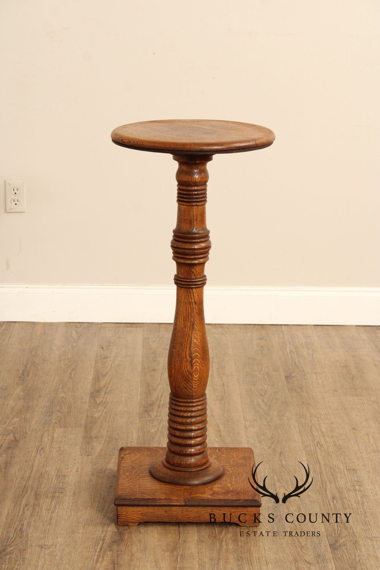 Antique Turned Oak Pedestal Plant Stand