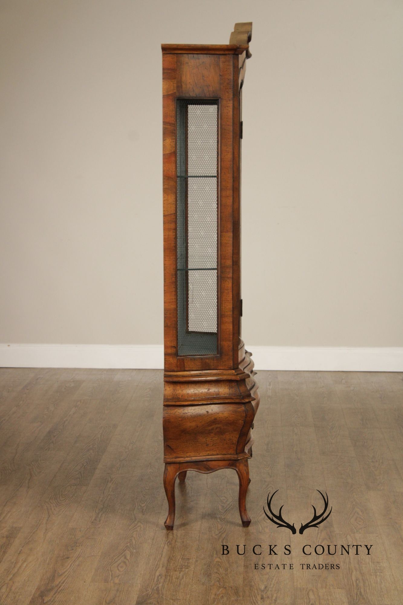 Italian Rococo Style Walnut Bombe Vitrine