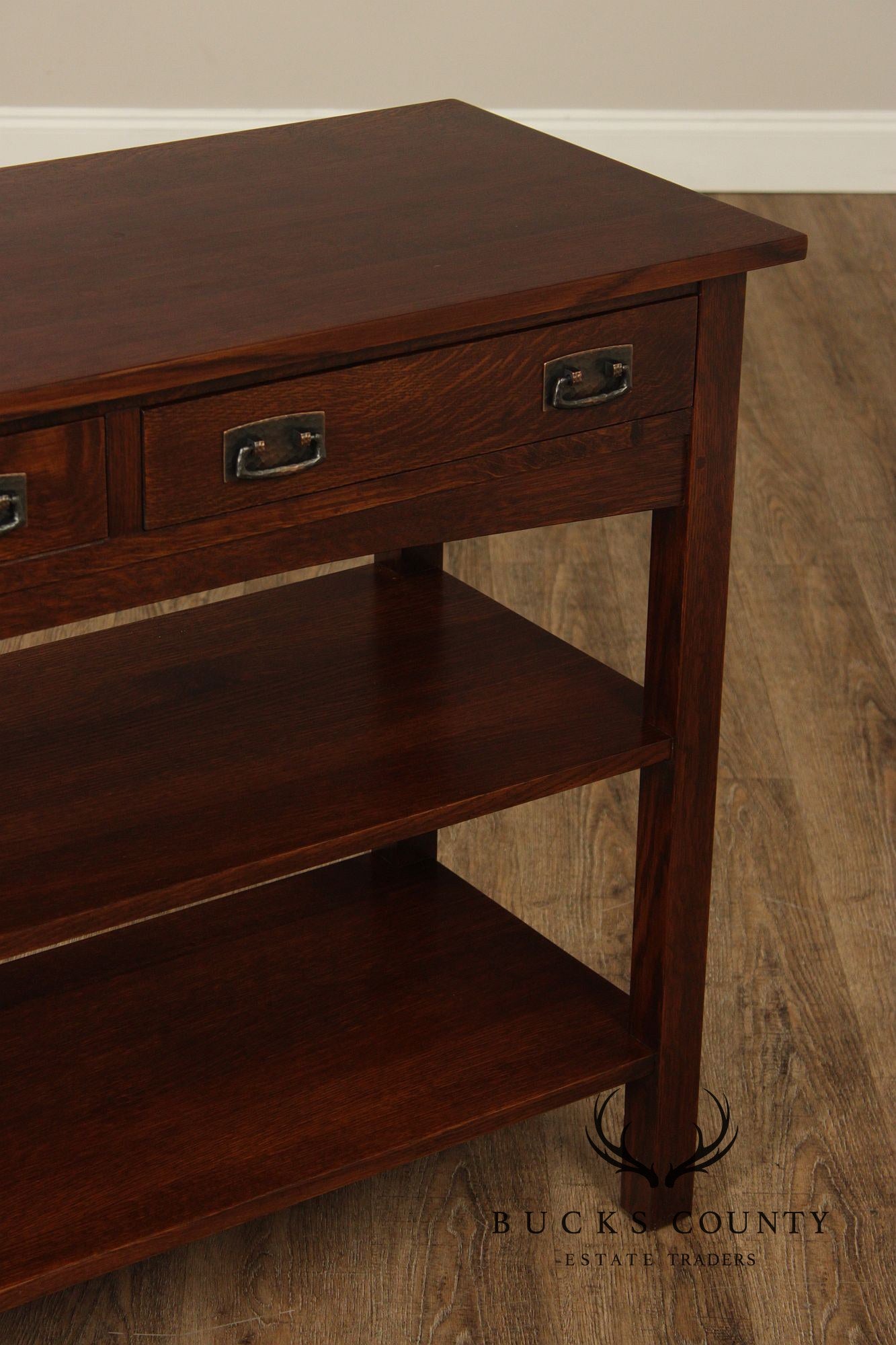 Stickley Mission Collection Oak Two Drawer Console Table With Shelves