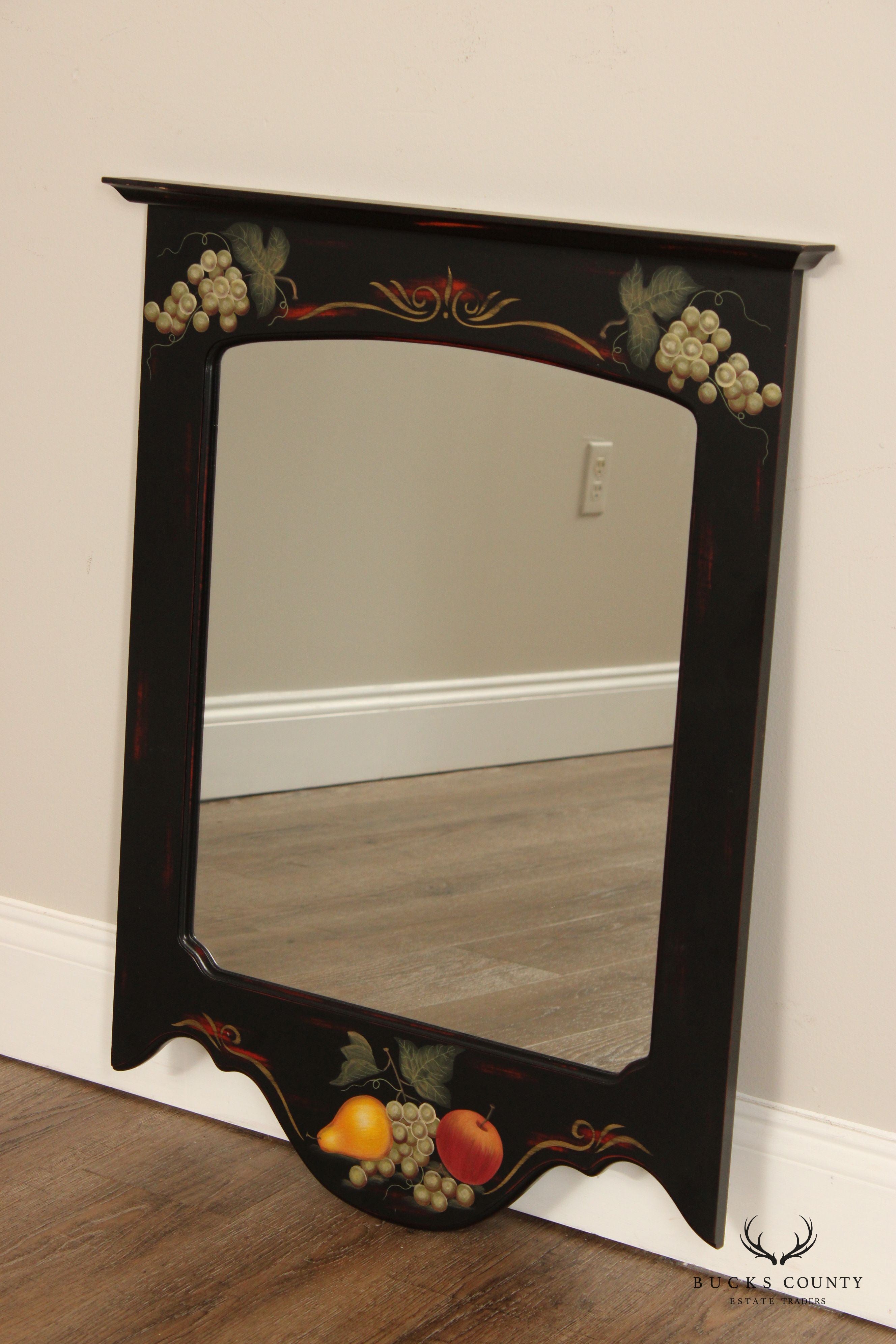 Painted Black Fruit Motif Wall Mirror