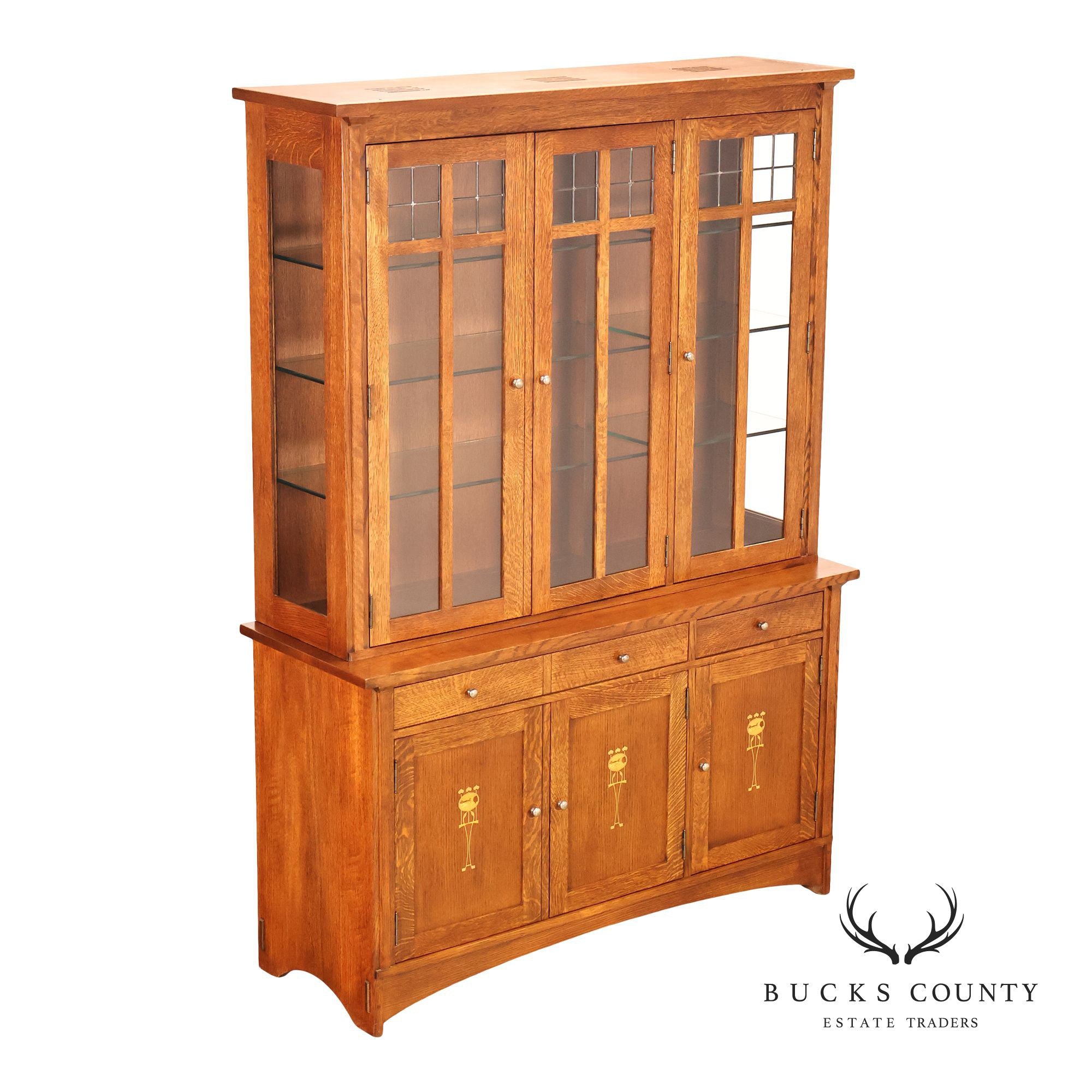 Stickley Mission Collection Oak Harvey Ellis Inlaid China Cabinet