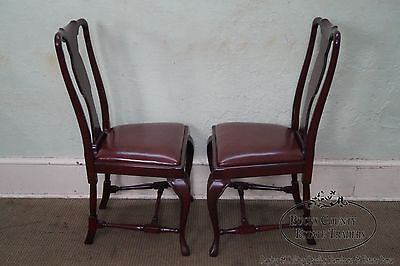 Custom Quality Leather Seat Pair of Queen Anne Side Chairs