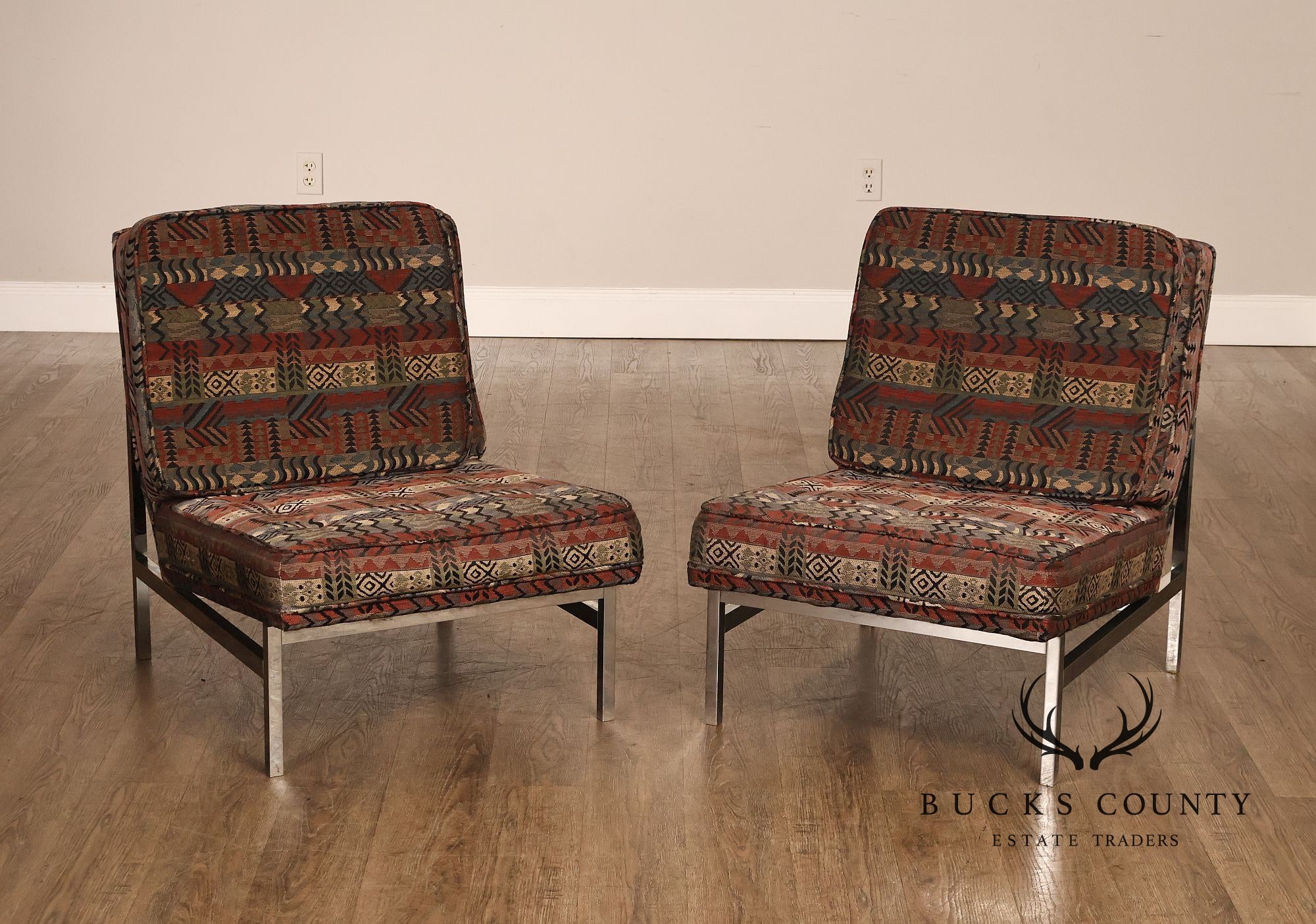Florence Knoll Mid Century Modern Pair of Chrome Lounge Chairs