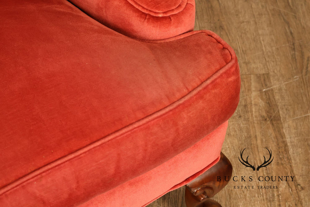 Thomasville Pair Of Traditional Coral Velvet Wingback Chairs