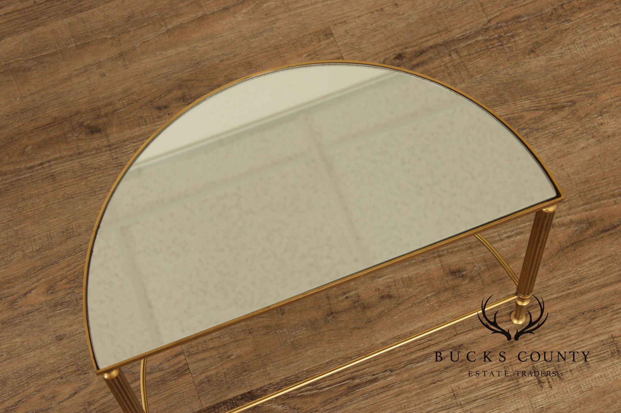 Directoire Style Vintage Pair of Brass Demilune Side Tables