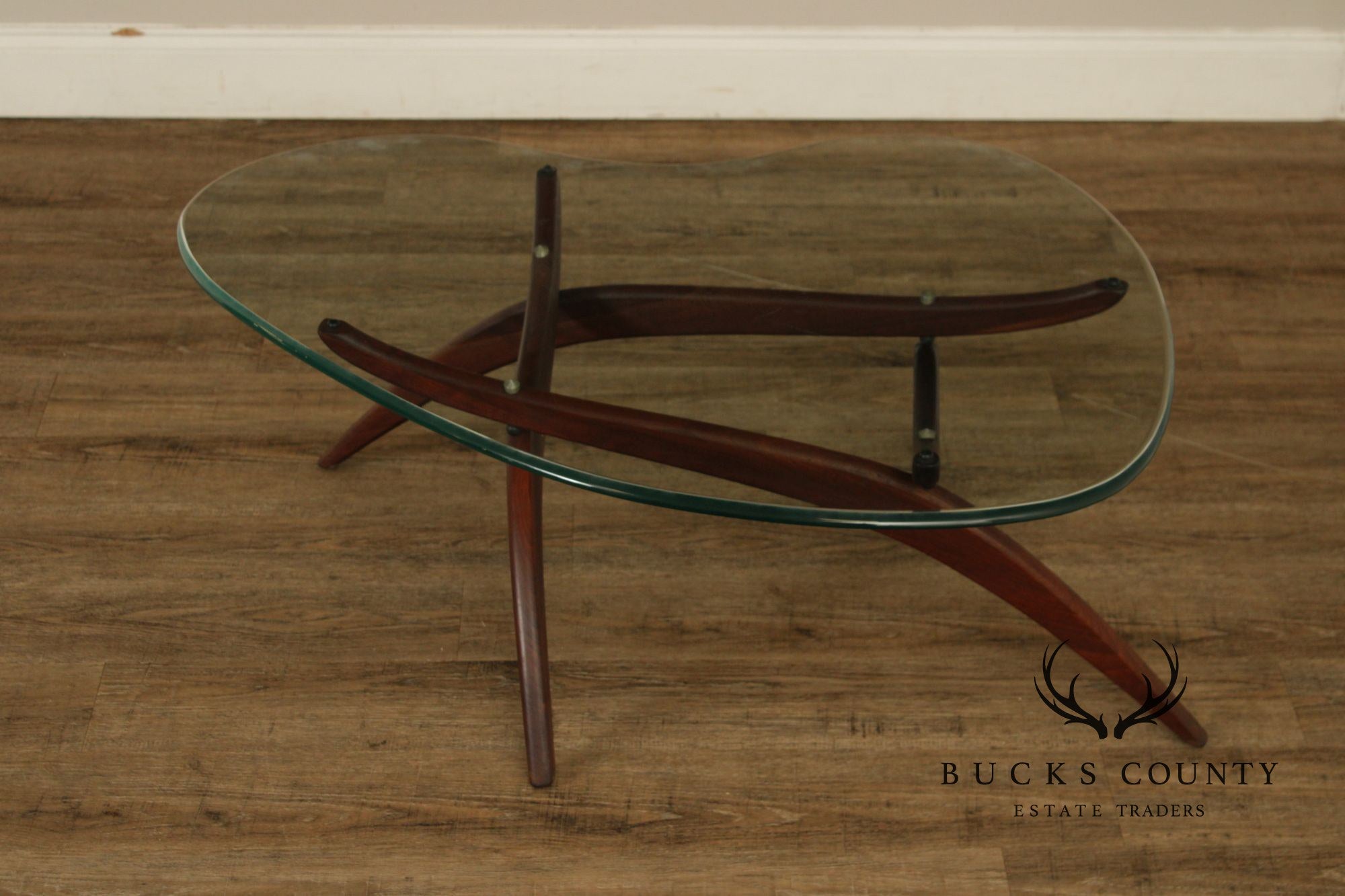 Mid Century Modern Glass Top Walnut Coffee Table