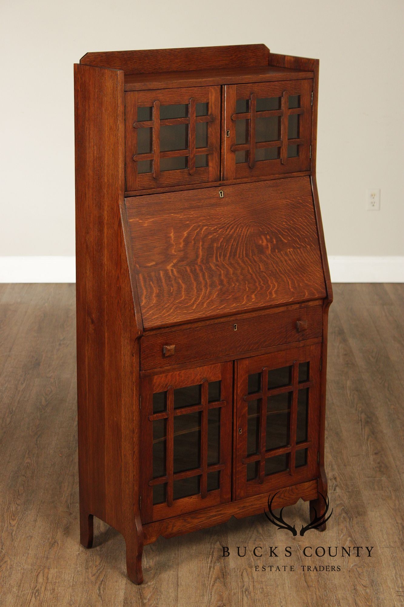 Antique Arts & Crafts Mission Oak Secretary Desk Bookcase