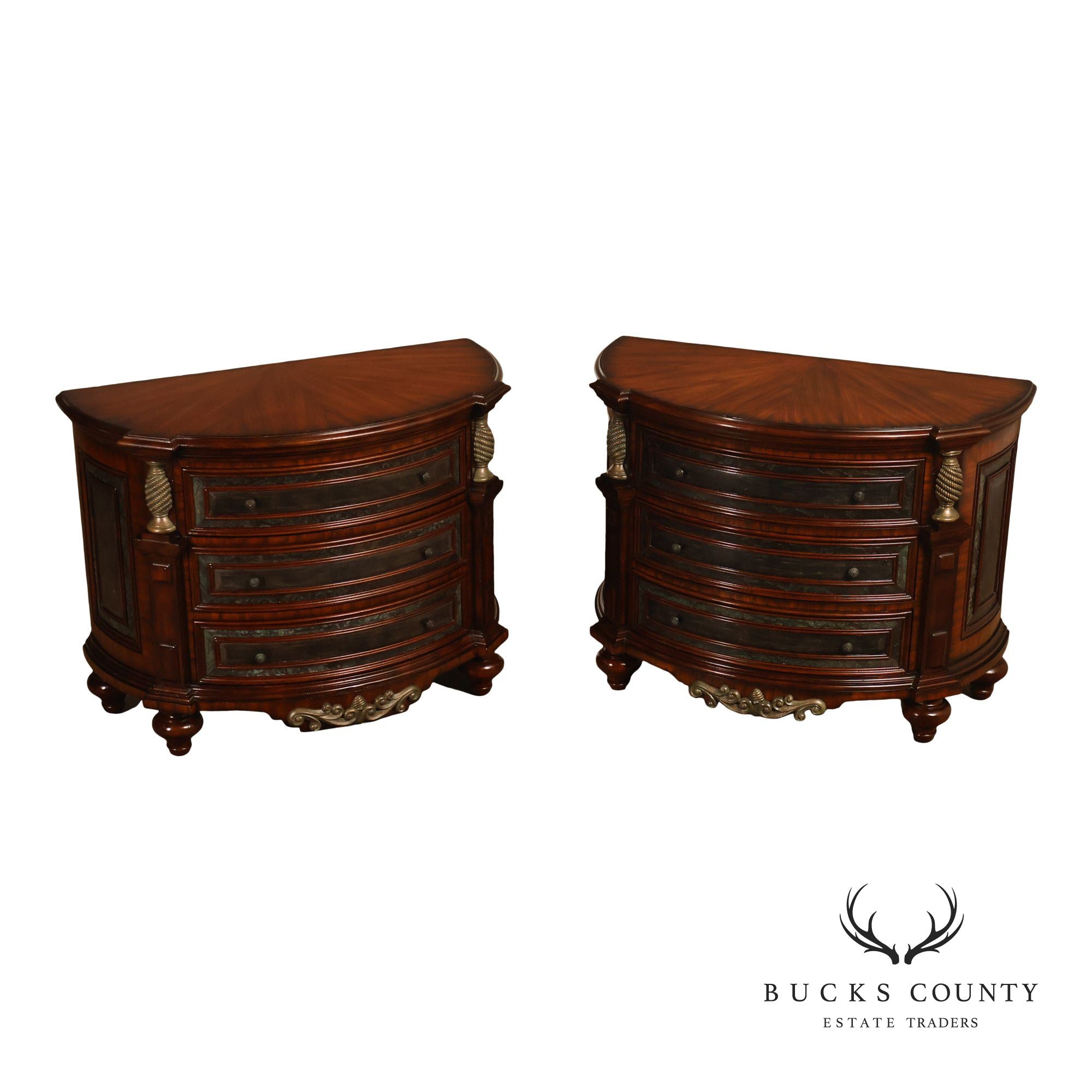Maitland-Smith Pair Of Mahogany Three Drawer Chest Nightstands