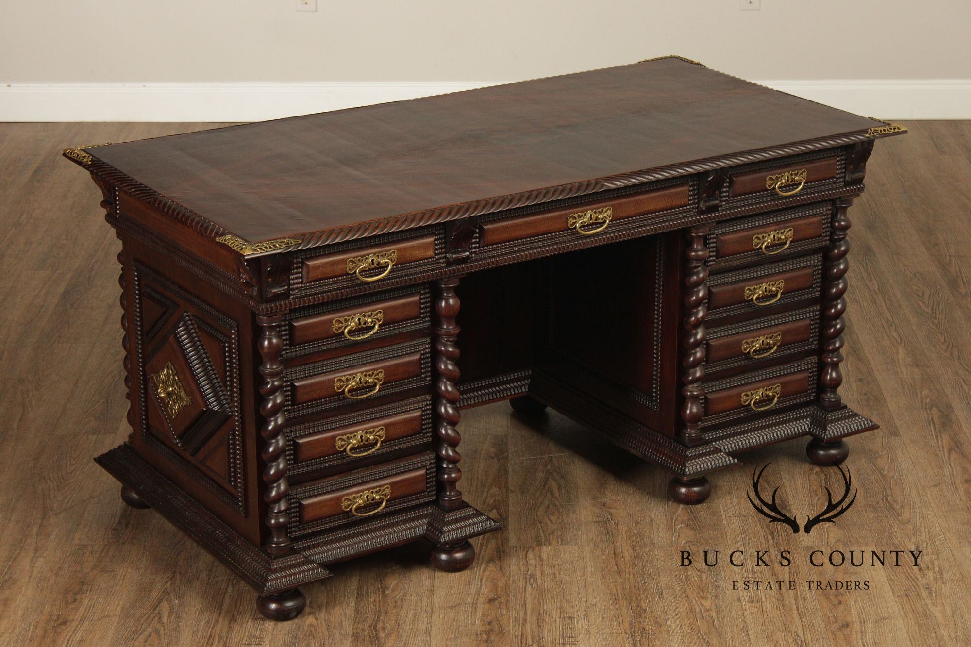 Antique Anglo Indian Carved Executive Desk