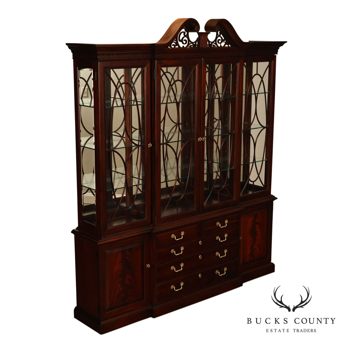 Thomasville Georgian Style Large Mahogany China Display Breakfront
