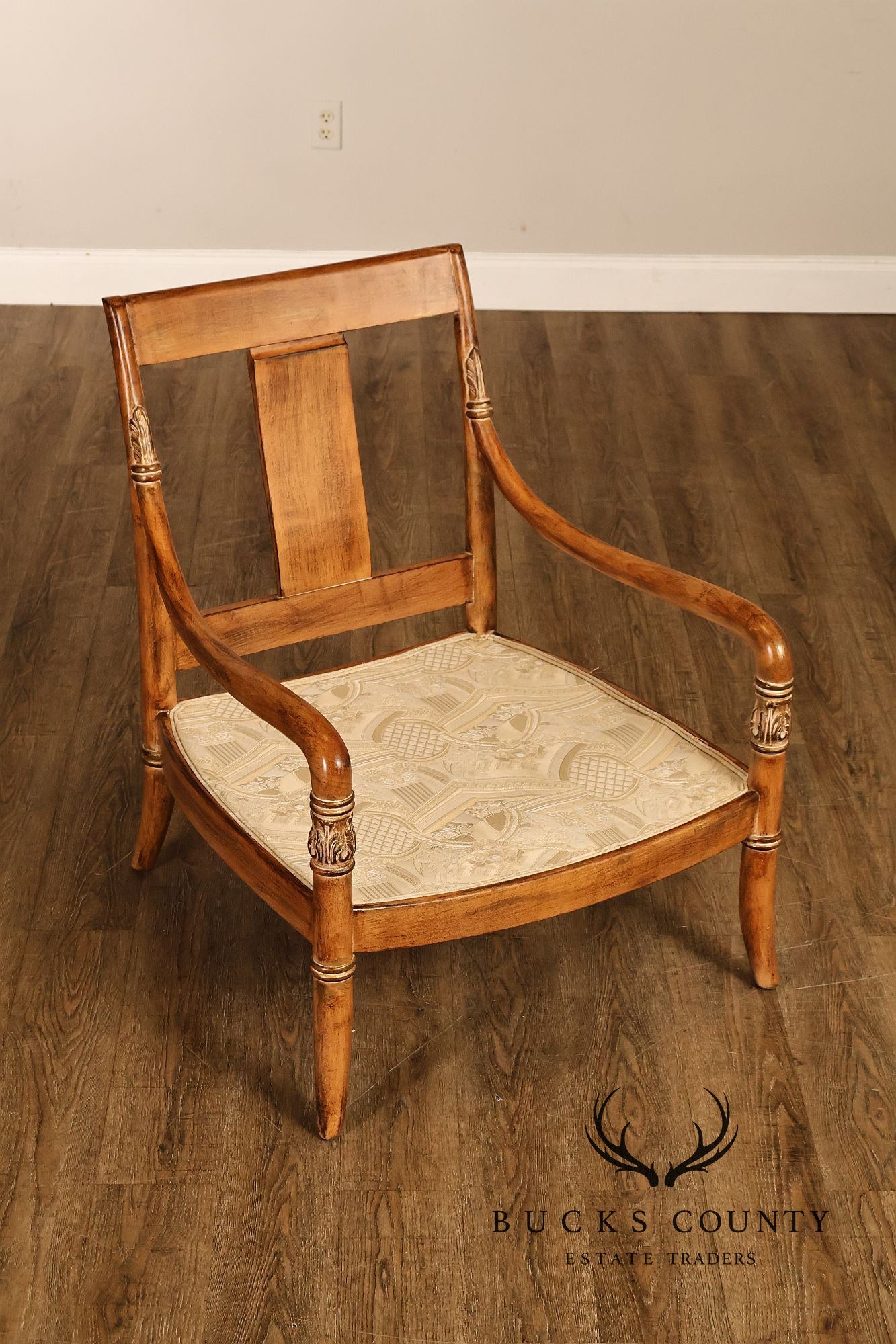 French Empire Style Pair of Carved Mahogany Armchairs