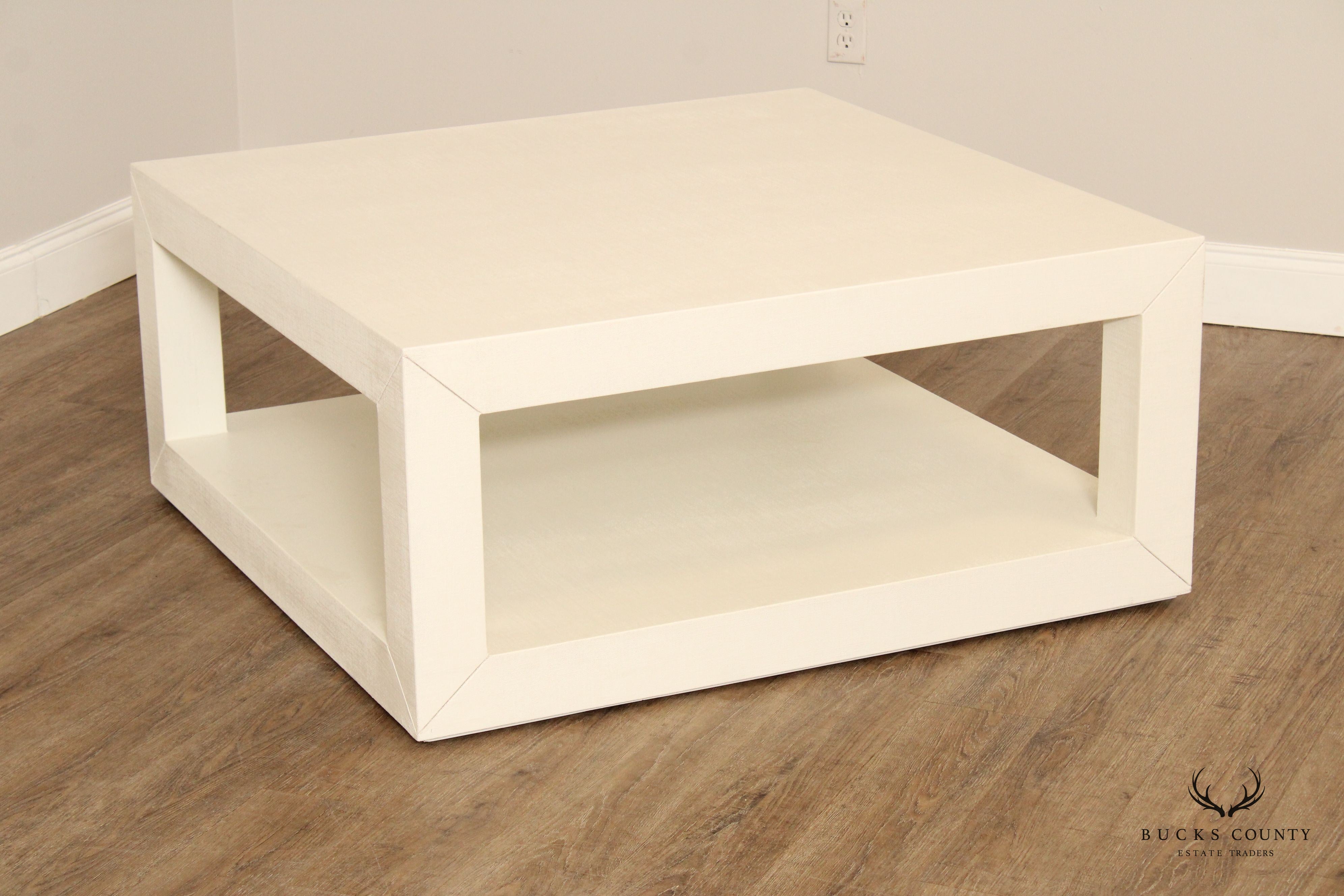 Ballard Designs Modern 'Rollins' Linen Wrapped Floor Shelf Coffee Table