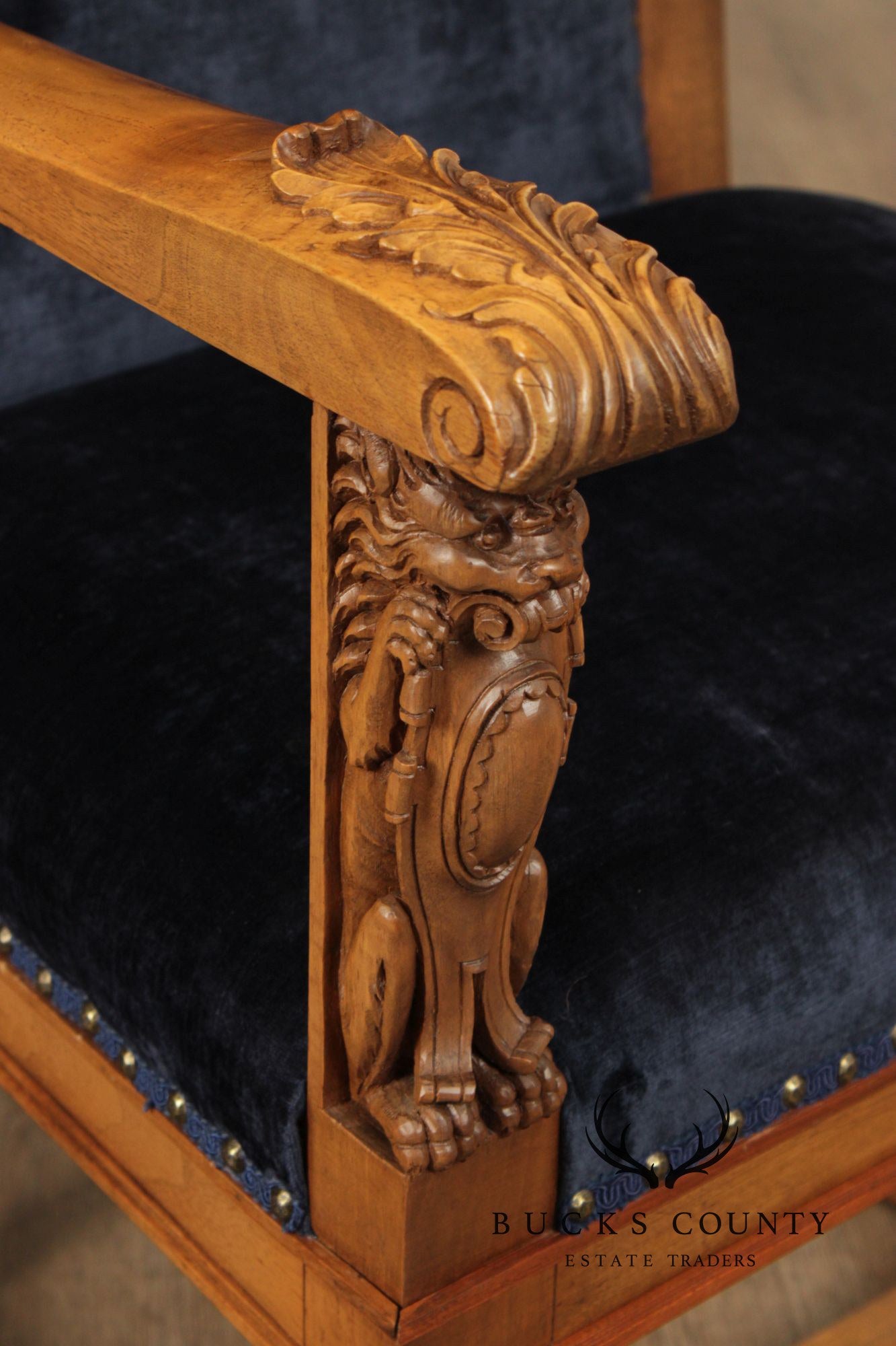 Antique Carved Walnut Renaissance Revival Style Throne Armchair