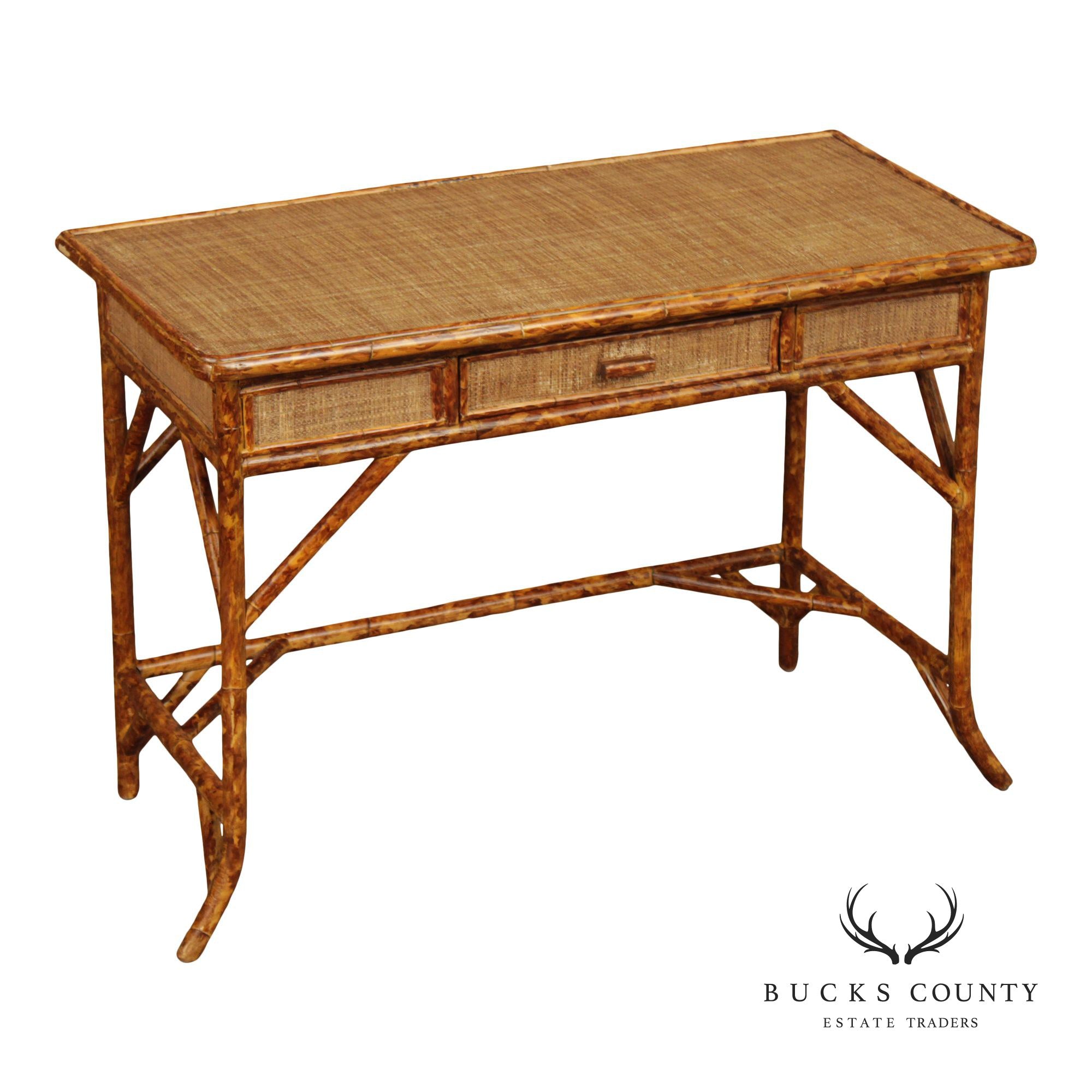 Vintage Bamboo And Rattan Writing Desk