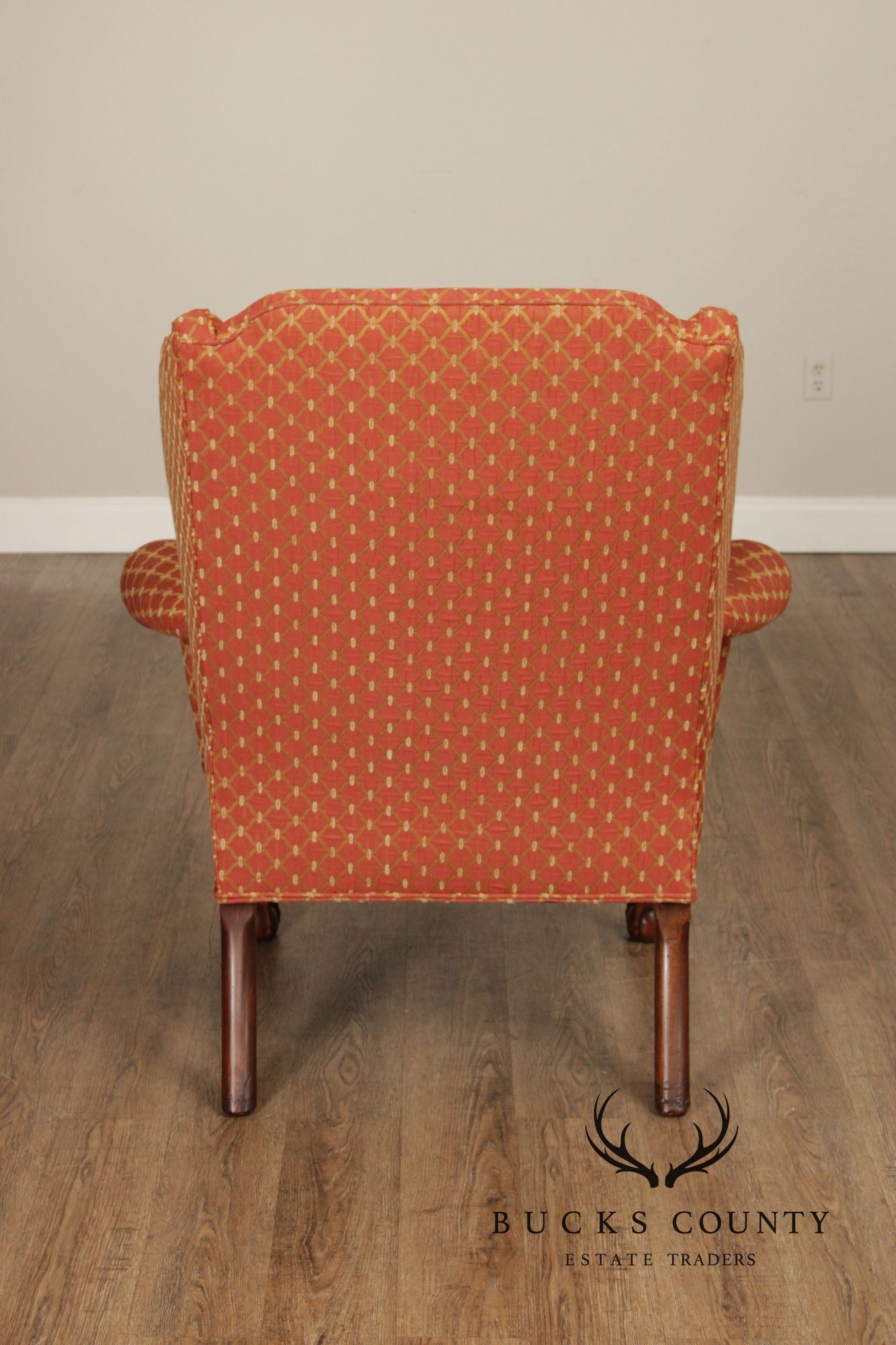 KINDEL WINTERTHUR COLLECTION CHIPPENDALE STYLE MAHOGANY WING CHAIR