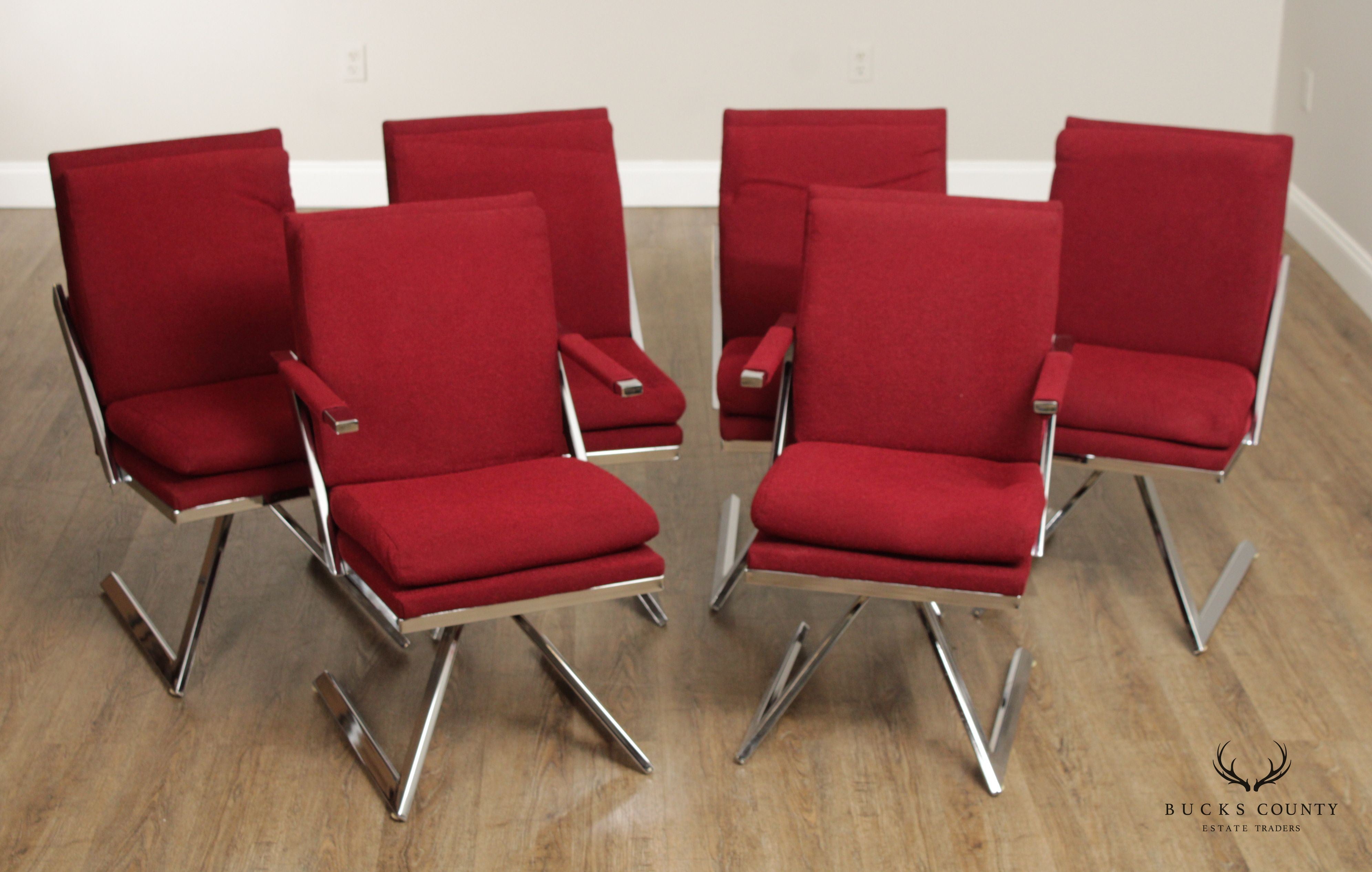 Contempo Mid Century Modern Set of Six Z- Frame Swivel Dining Chairs