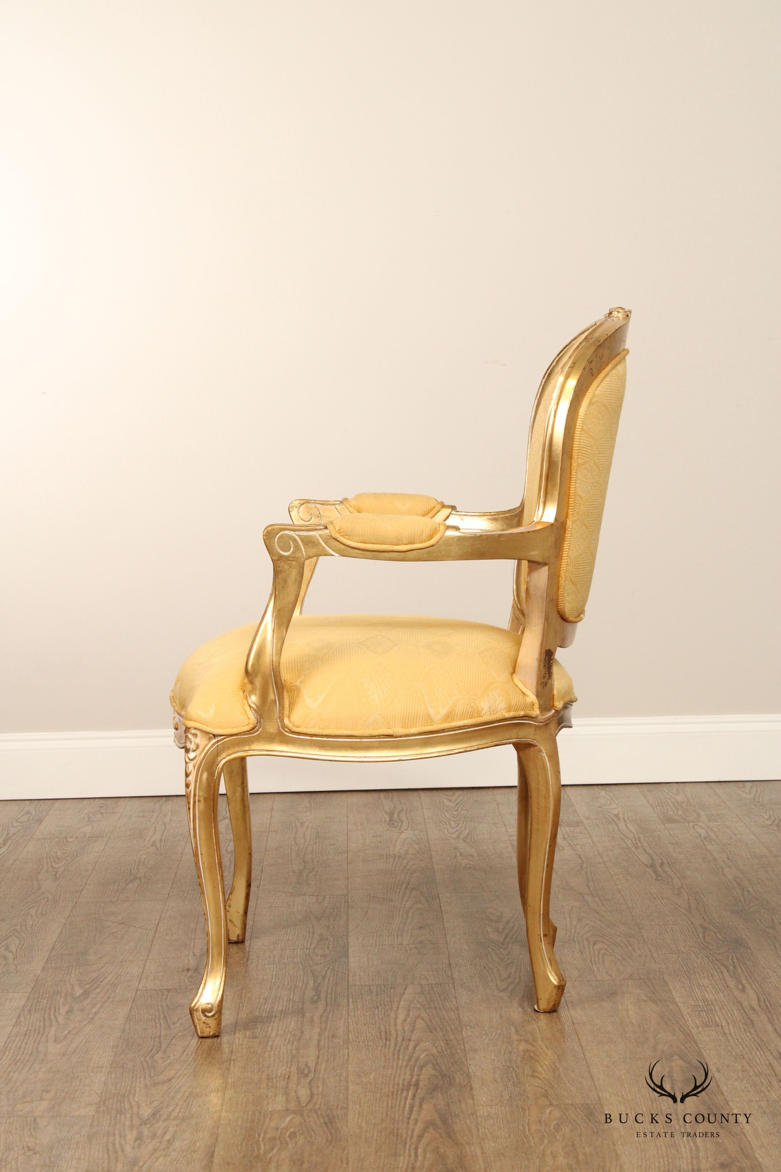 French Louis XV Style Pair of Giltwood Fauteuil Armchairs