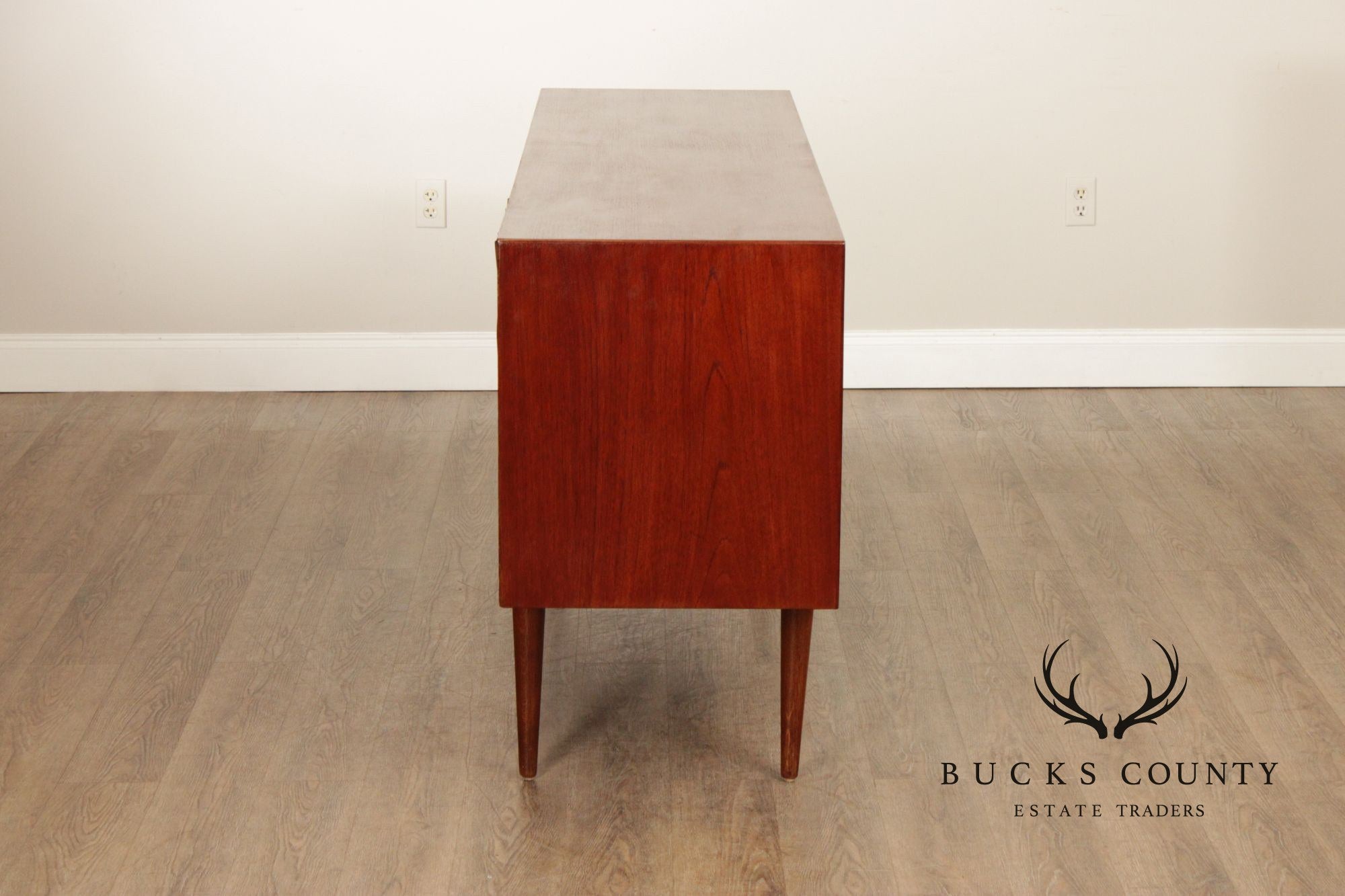 Mid-Century Danish Style Teak Credenza Sideboard With Inset Pulls