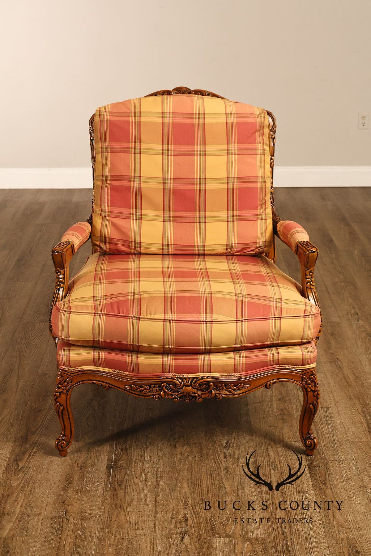 Sherrill Furniture French Louis XV Style Pair of Lounge Chairs with Ottomans