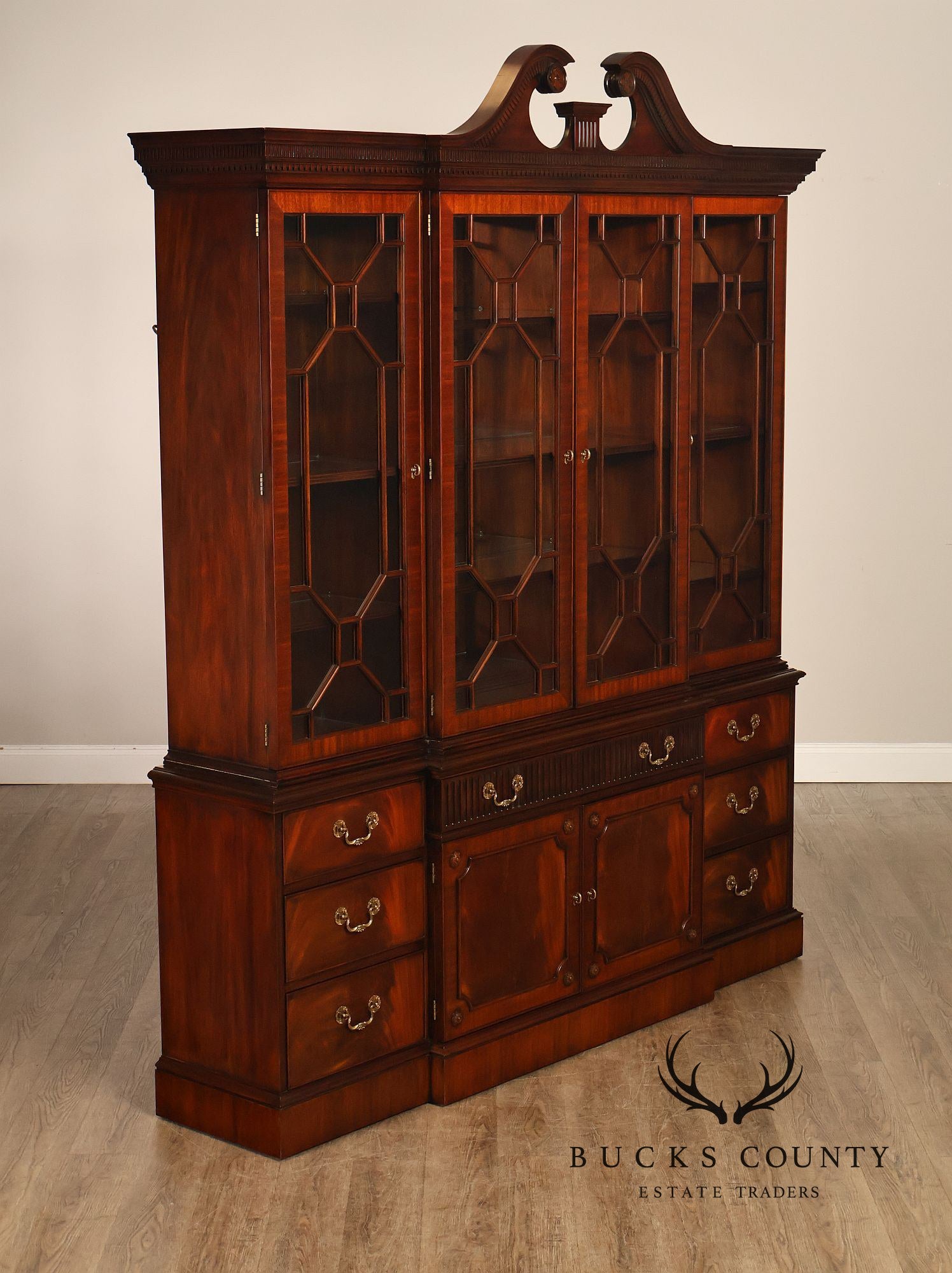 Henkel Harris Chippendale Style Mahogany China Cabinet Breakfront
