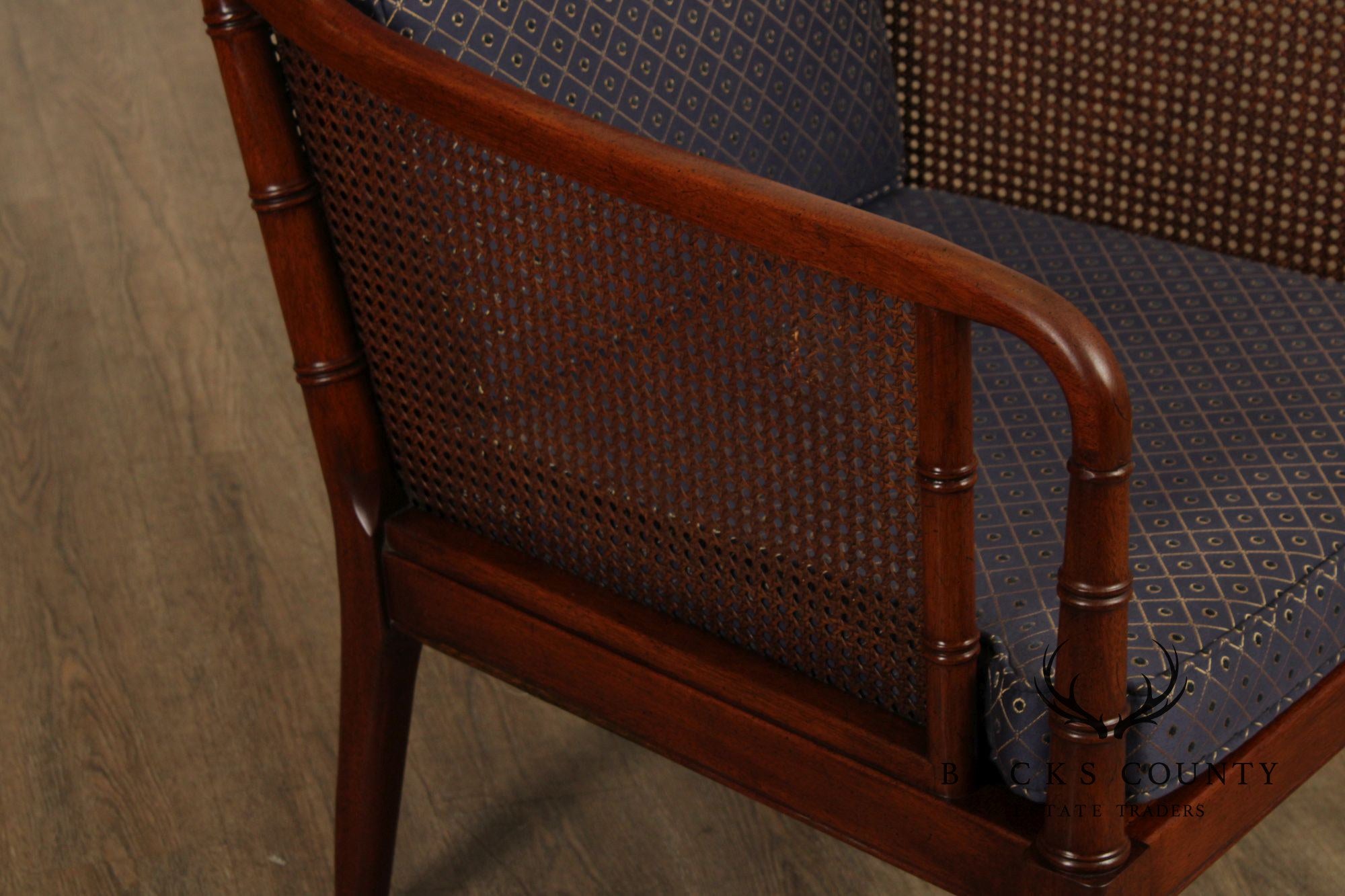 Hickory Chair Faux Bamboo and Caned Armchair and Ottoman