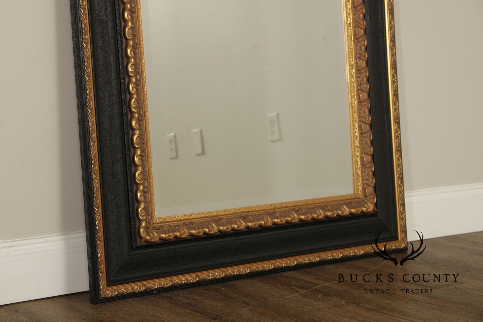 Vintage Ebonized and Partial Gilt Wall Mirror